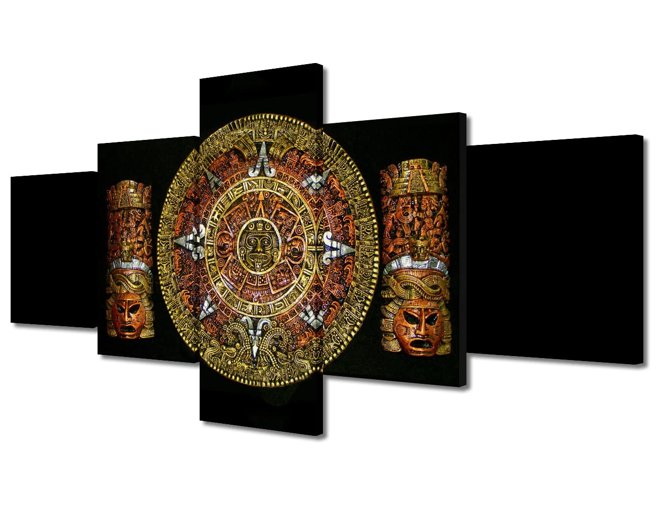 TUMOVO Aztec Wall Decor Set - 5 Piece Buddha Sculpture & HD Religious Art Paintings for Home & Bedroom, 50x24 Inch Canvas Prints, Modern Spiritual Wall Art for Meditation Rooms, Living Room & Office Decor