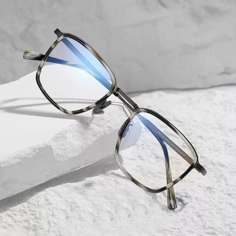 Black Unisex Square Titanium Acetate Eyeglasses Frame 41810 - Lightweight Durable Glasses for Work, Reading & Fashion