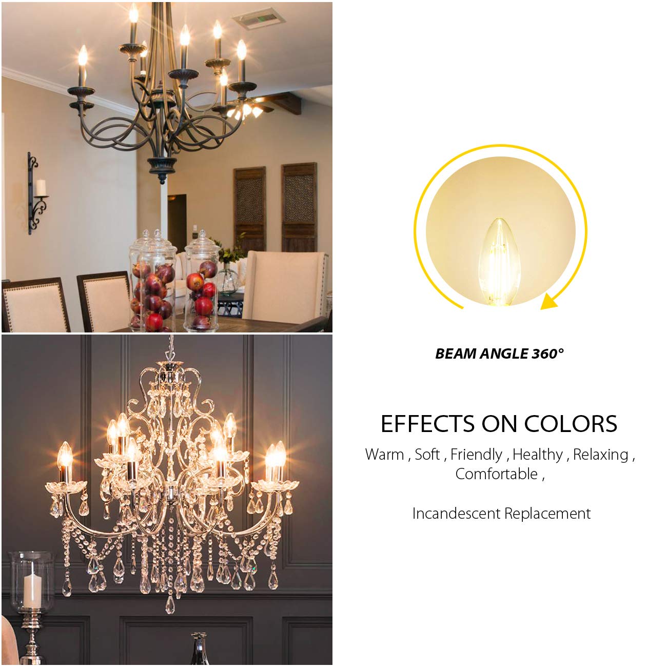 LVWIT E12 Candelabra LED Bulb - 6 Pack Dimmable 500 Lumens, 60W Equivalent Warm White (2700K) Chandelier Light Bulbs - Perfect for Dining Room, Bedroom & Vintage Fixtures