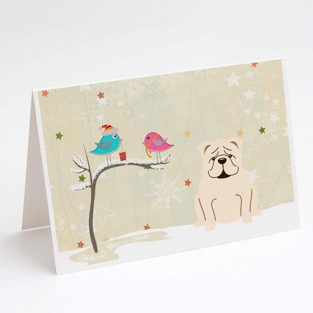 Christmas Presents Between Friends English Bulldog Blank Greeting Cards - Pack of 8 A7 Size 5x7 Note Cards with Envelopes | Whimsical Holiday Stationery for Christmas Gifts, Party Invitations & Festive Correspondence