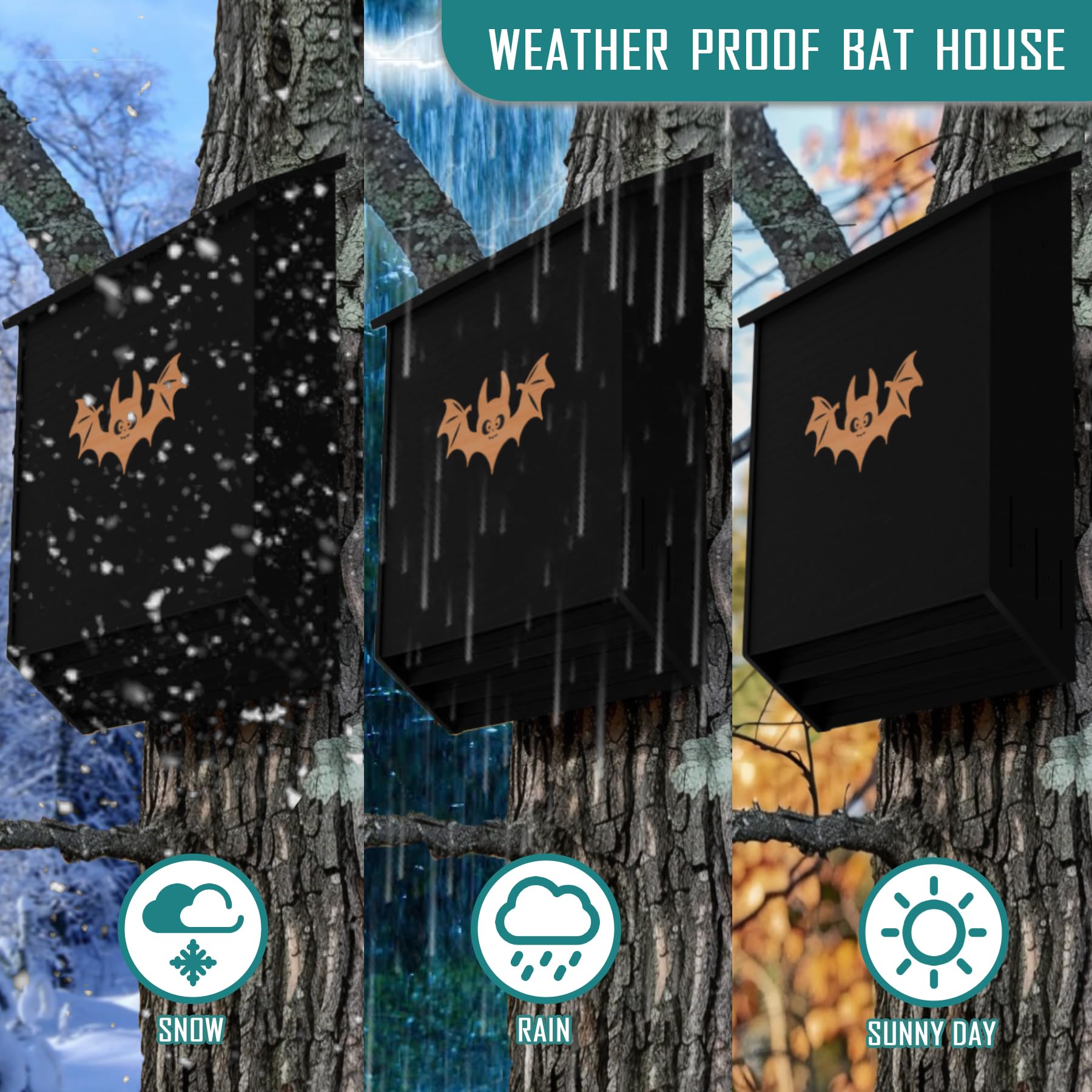 Premium Outdoor Bat Houses - Large 3-Chamber Bat Box for Natural Pest Control | Attracts Bats Easily | Weatherproof & Easy Installation | Perfect for Gardens, Farms & Backyards