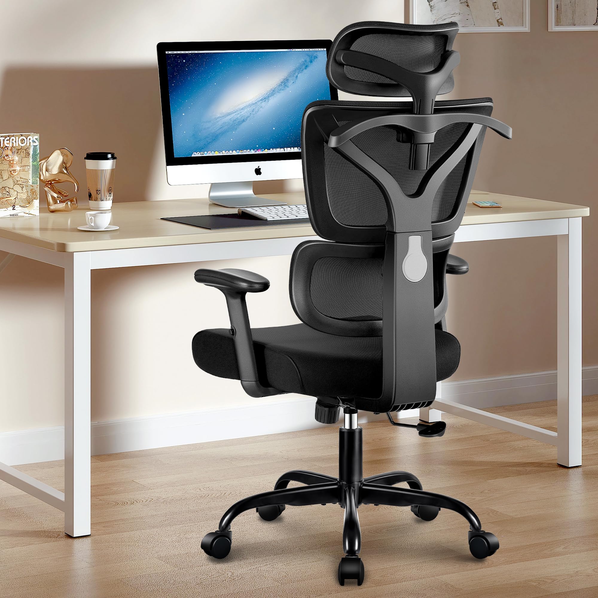Winrise Ergonomic Office Chair - High Back Mesh Computer Desk Chair with Lumbar Support & Adjustable Armrests, Big and Tall Reclining Gaming Chair for Home Office, Work, and Study (Black)