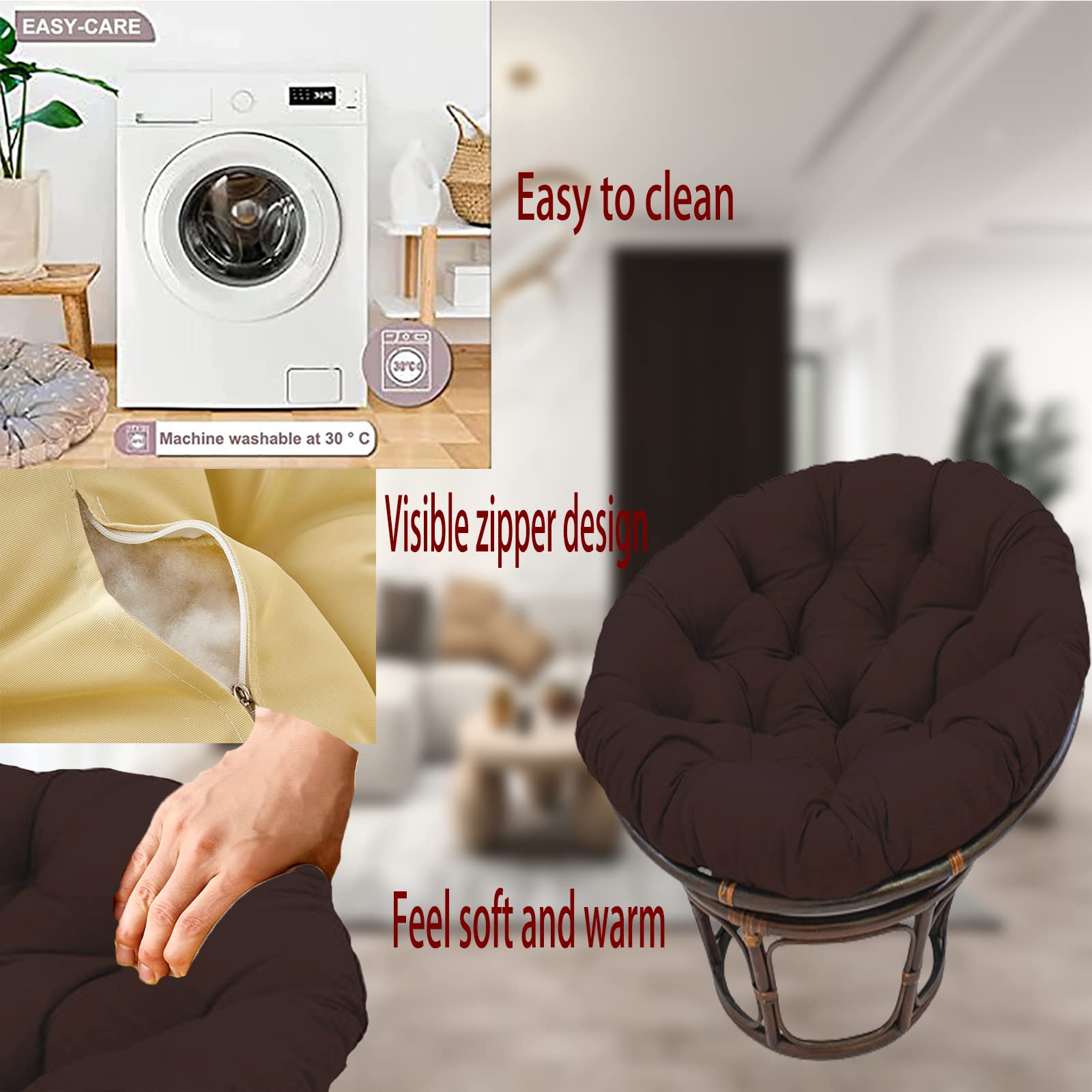 Premium Solid Papasan Patio Chair Cushion - Thick Overstuffed Outdoor Egg Seat Cushion for Hammock Swings - 65 Inch Dark Coffee - Perfect for Indoor & Outdoor Relaxation in Gardens, Porches, and Balconies