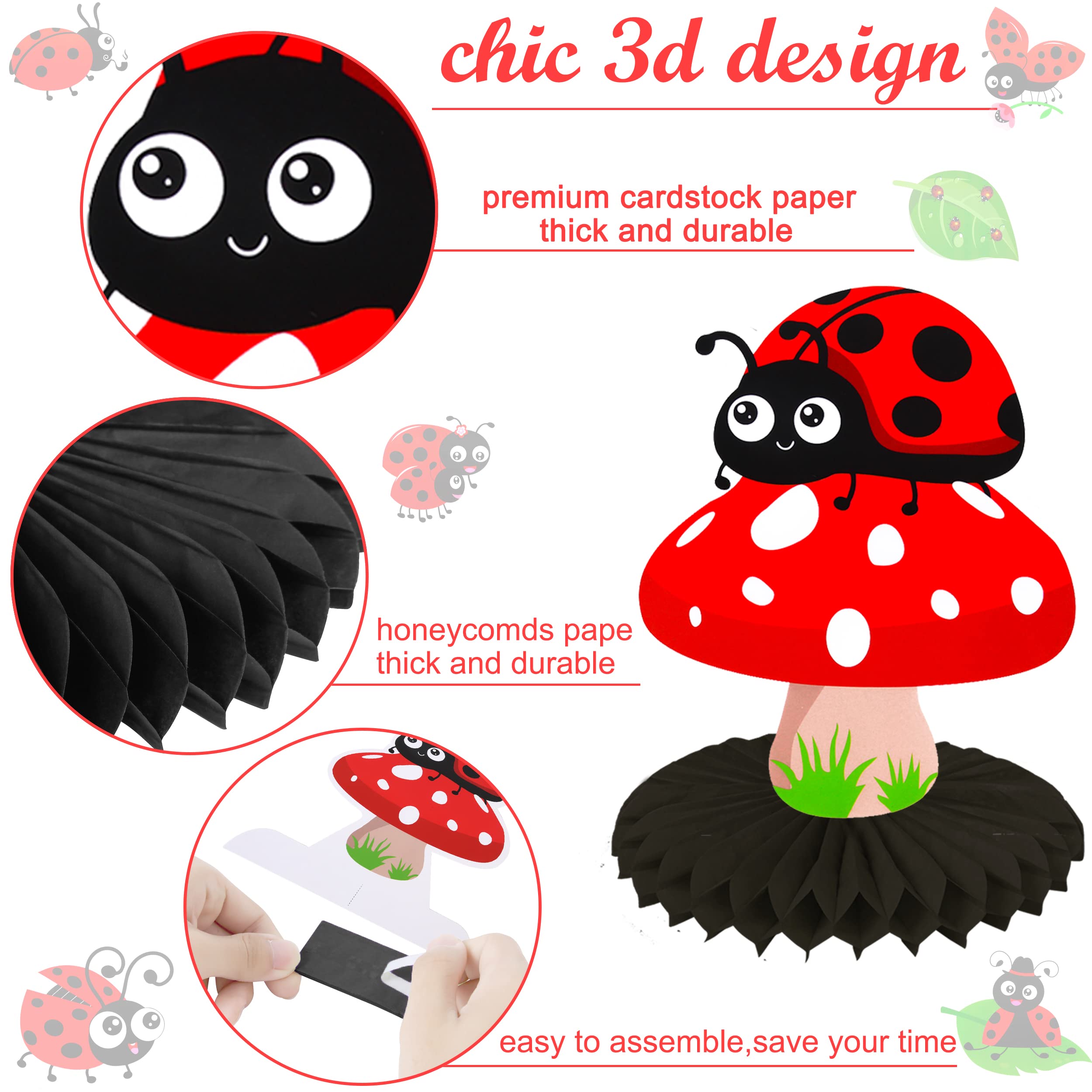 9Pcs Little Ladybug Party Table Decorations - Honeycomb Centerpieces & Baby Shower Decor for Girls Birthday Party Supplies | Perfect for Garden Themed Parties, Kids Room Decor & Spring Celebrations