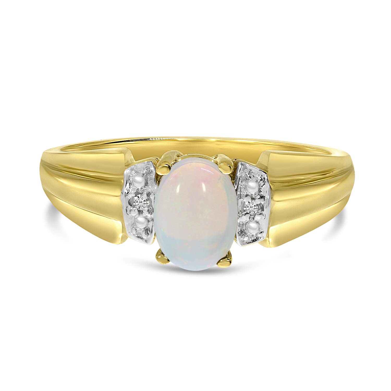 14K Yellow Gold Oval Opal and Diamond Ring for Women - Elegant Vintage Style Jewelry for Engagement, Anniversary & Special Occasions