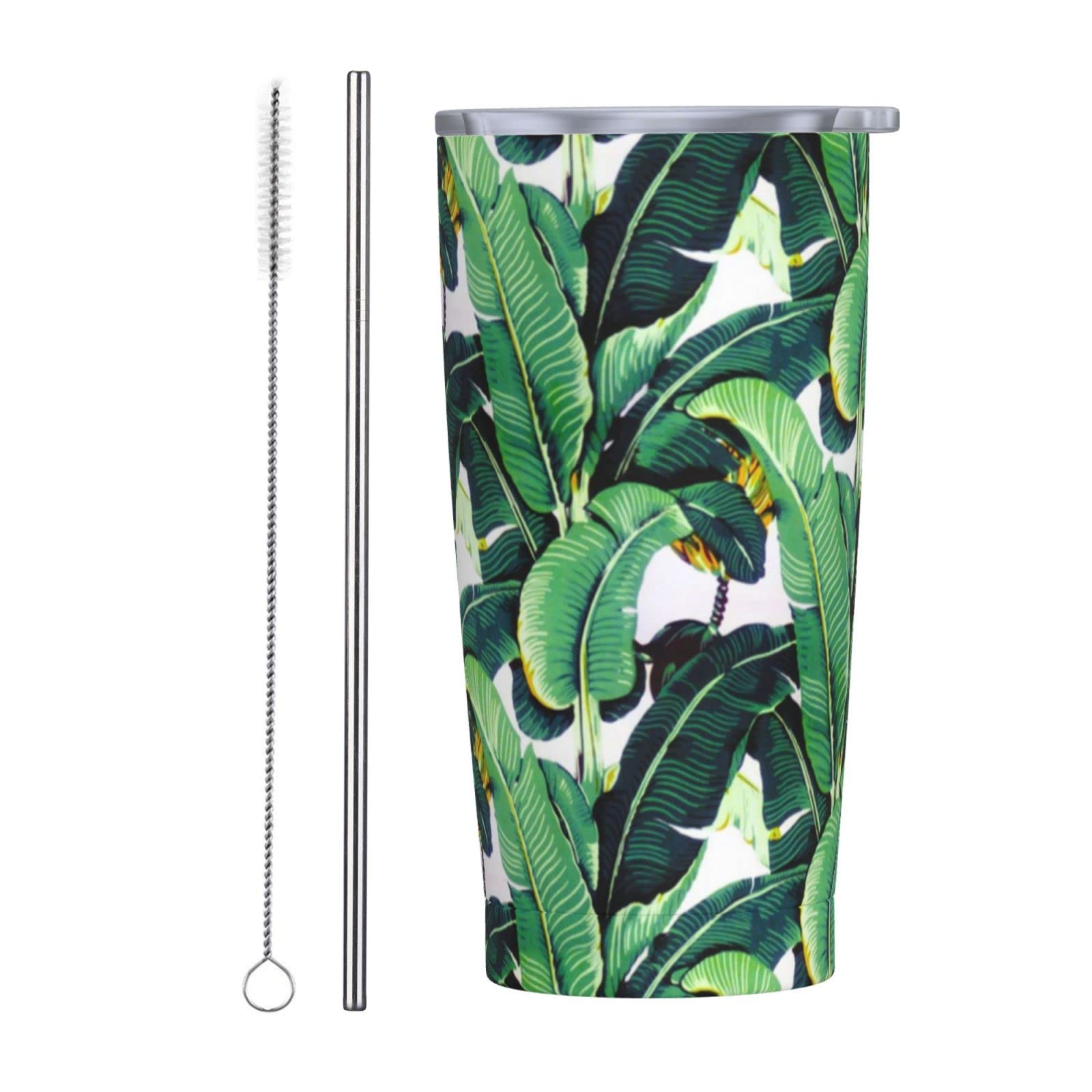 SWEET TANG 20oz Spill Proof Coffee Tumbler with Straw - Vacuum Insulated Stainless Steel Travel Mug for Hot & Cold Drinks, Fashion Banana Leaf Design - Perfect Gift for Men & Women | Office, Commute, Gym, Outdoor Activities