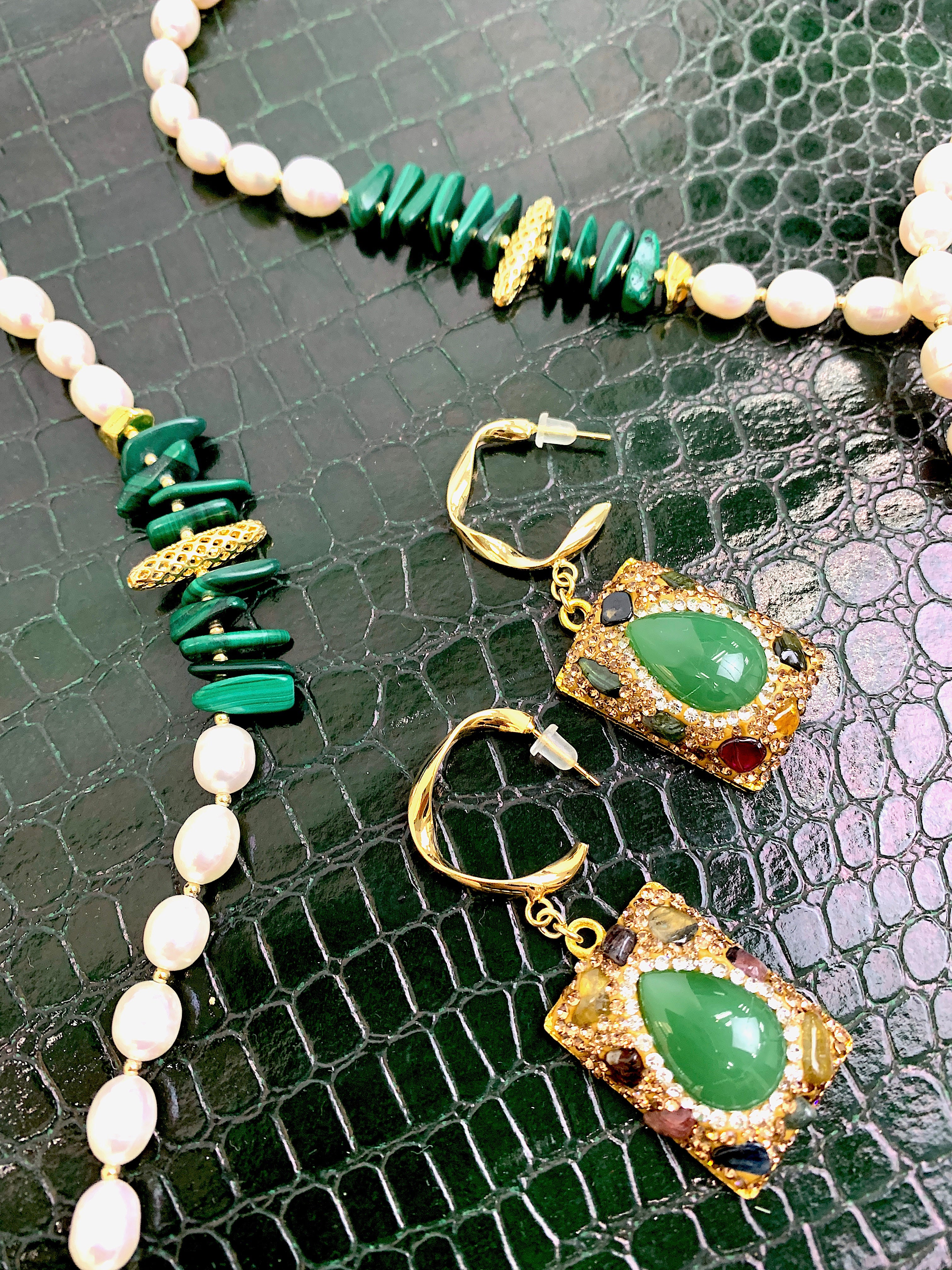 Tourmaline and Green Jade Hook Earrings HE018 – Elegant Handmade Jewelry for Women, Perfect for Parties, Weddings & Gifts
