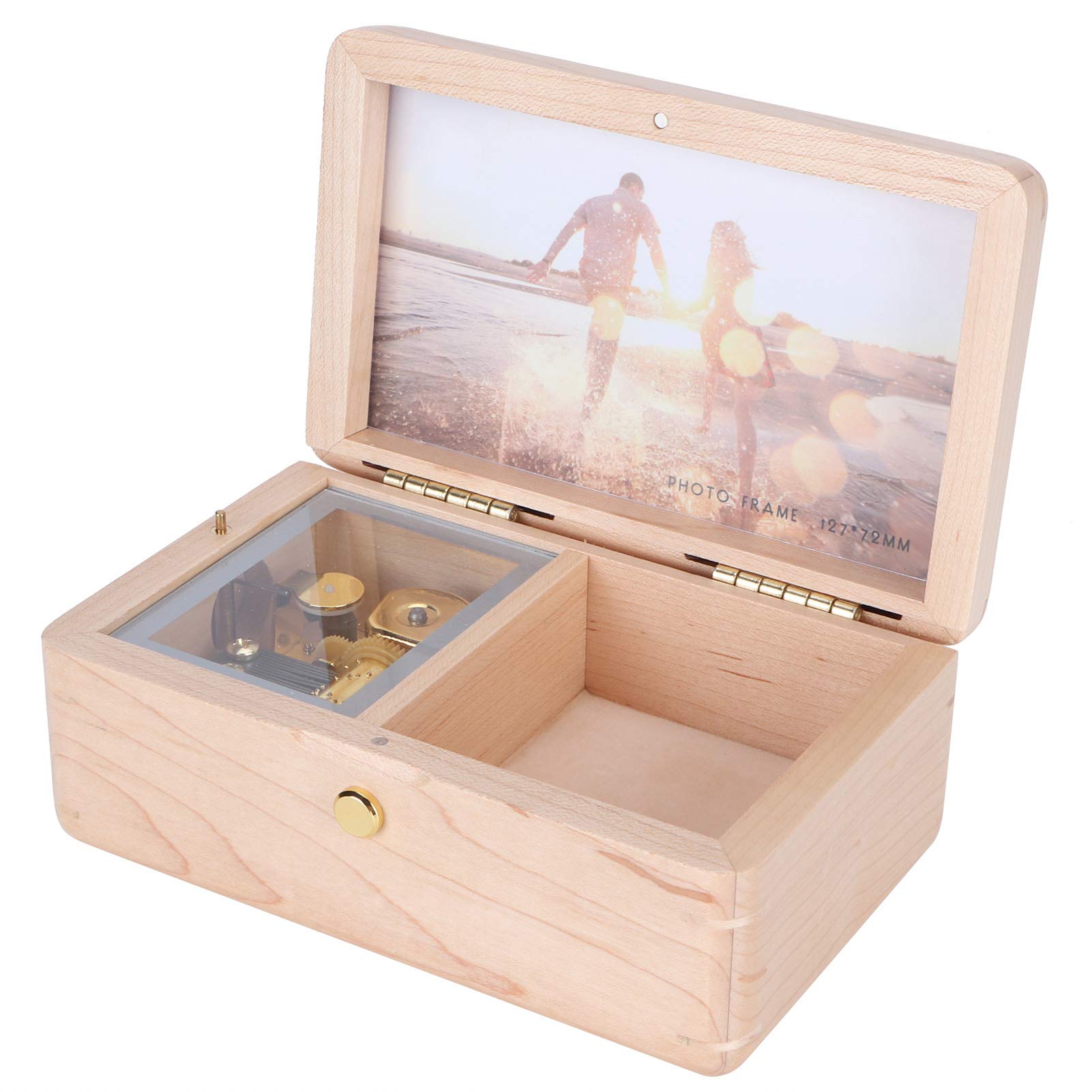 URRNDD Wooden Music Box with Storage Compartment & Photo Frame - Handcrafted Musical Jewelry Box for Christmas, Valentine's Day Gifts - Perfect for Keepsakes, Jewelry Storage and Home Decor