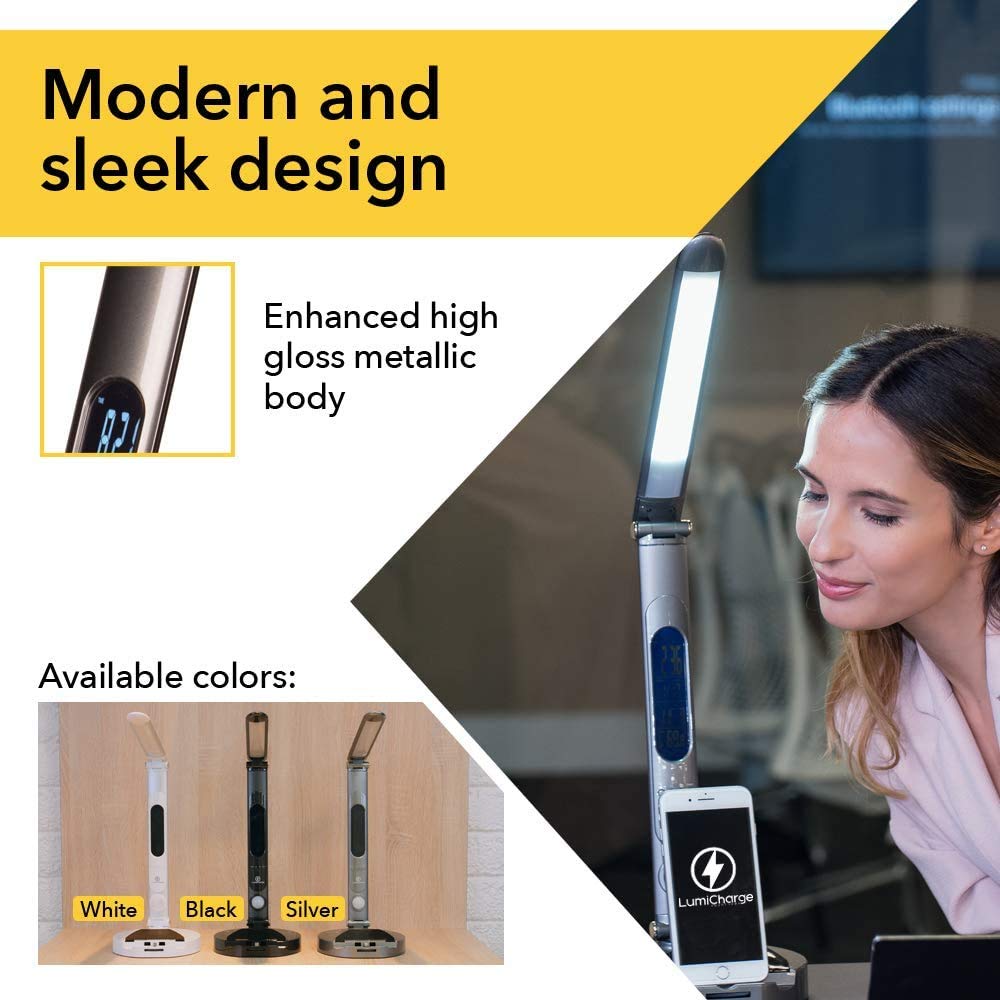 LumiCharge 6-in-1 LED Desk Lamp with Wireless Charger, USB Port, Phone Holder & Calendar Display - Adjustable Dimmable Office Light for Home, Work, Study | Perfect for Night Reading, Remote Work & Bedside Use