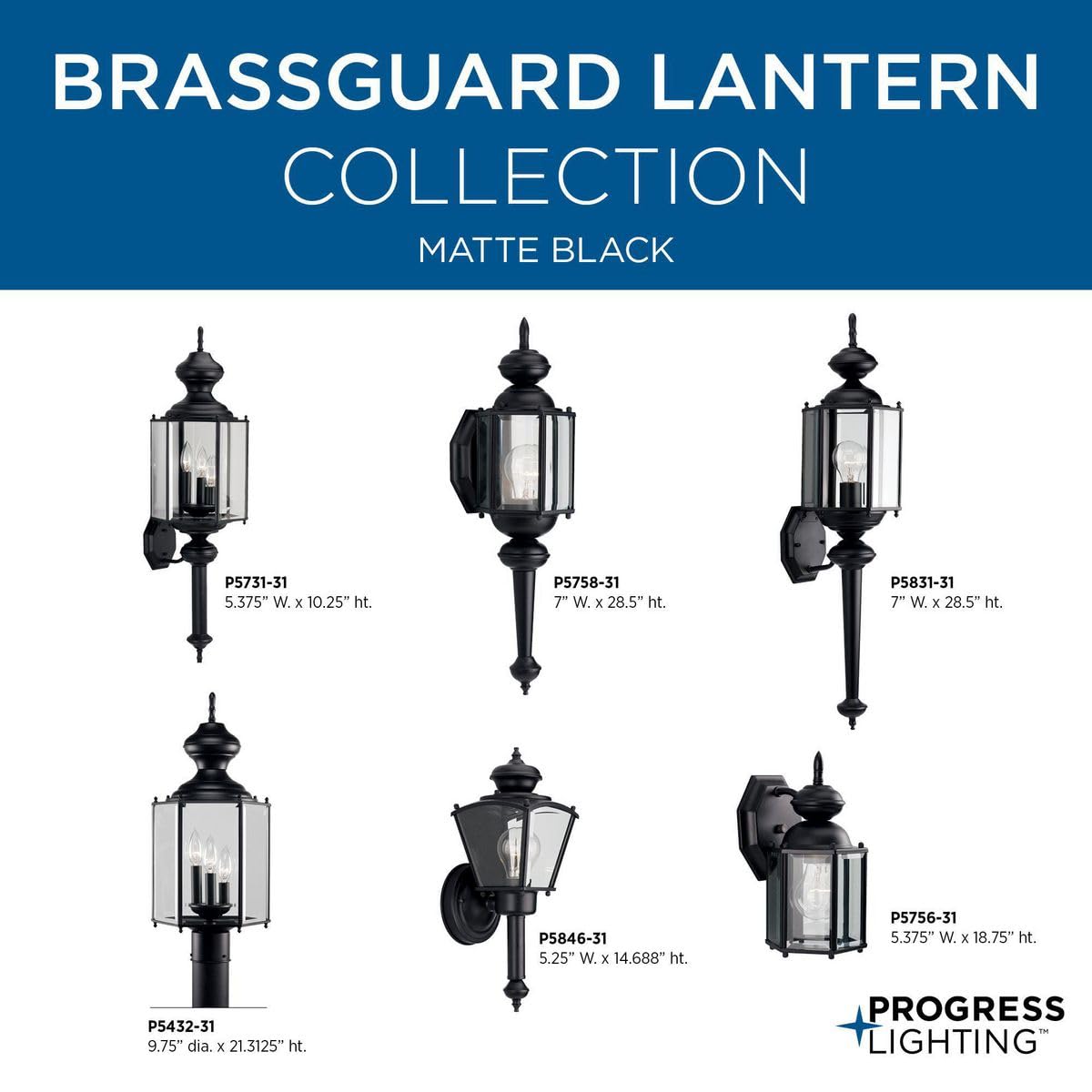 Progress Lighting P5432-31 BrassGUARD Outdoor Wall Lantern - Black Weatherproof Exterior Light Fixture for Porch, Patio & Entryway Lighting
