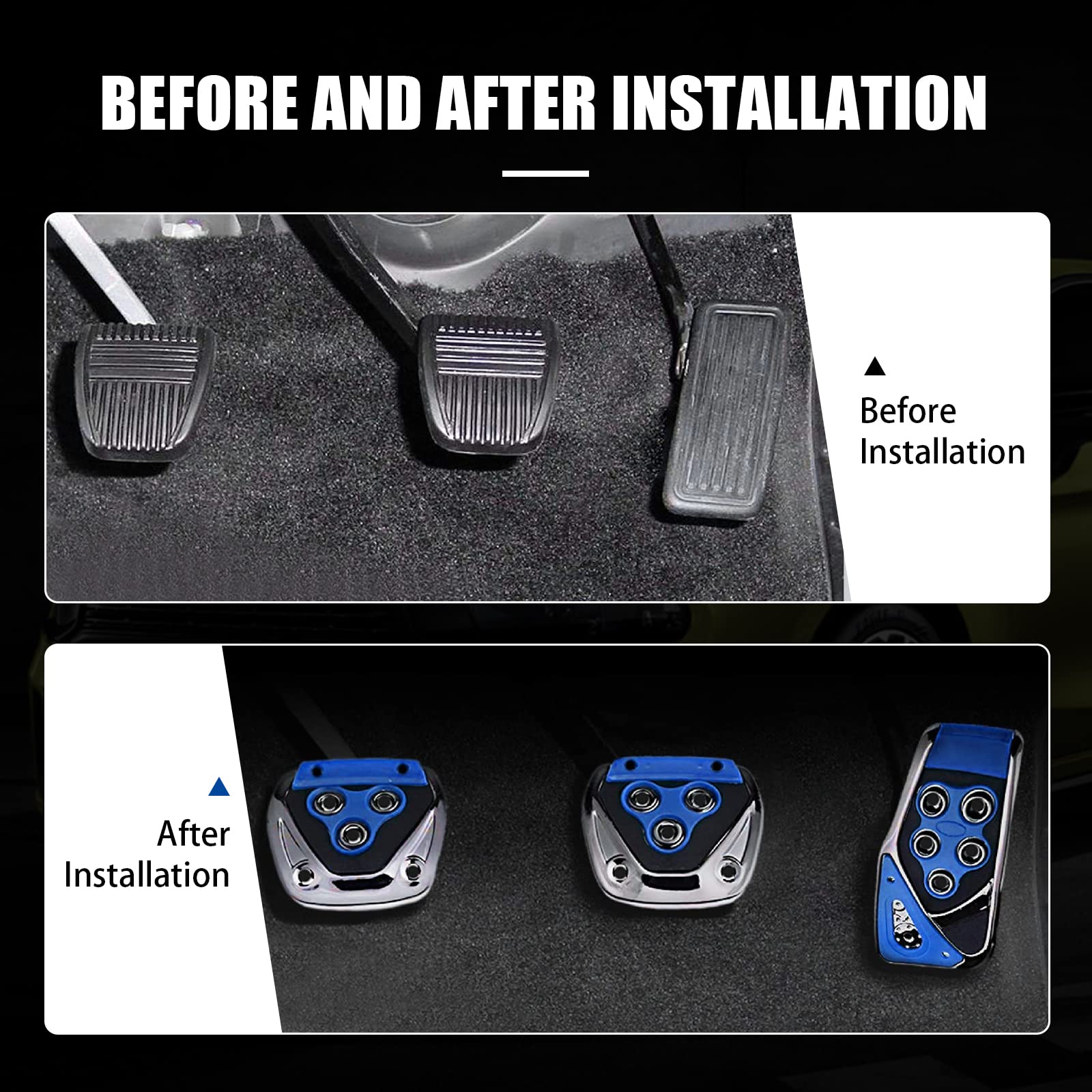 3 PCS Universal Non-Slip Racing Pedal Covers - Accelerator, Brake & Clutch Set - Blue Sport Car Pedal Pads for Enhanced Grip & Performance - Perfect for Racing, Daily Driving & Car Interior Upgrades