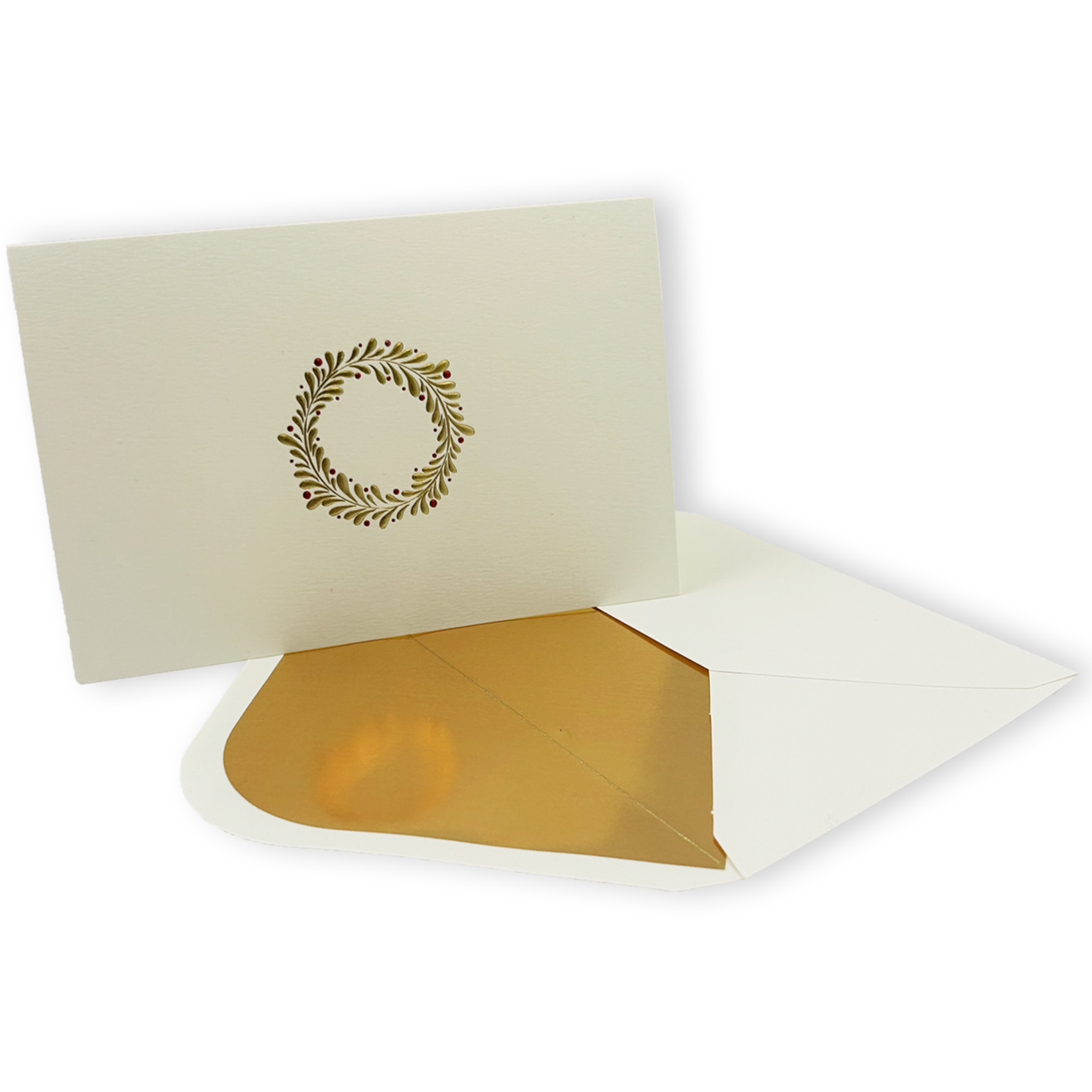 Golden Wreath Embossed Note Cards Set - Elegant Greeting Cards for Christmas, Weddings & Special Occasions - Premium Stationery for Handwritten Notes & Thank You Cards