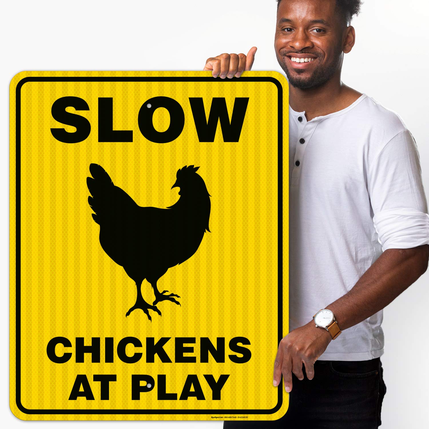 Slow Chickens at Play Sign - 24x30 Inches Reflective Aluminum Chicken Crossing Sign for Coops & Farms - 3M EGP .080 Fade-Resistant - Indoor/Outdoor Use - Made in USA - Perfect for Rural Roads, Poultry Farms & Backyard Chicken Coops