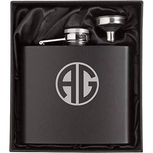 Personalized Monogram Engraved 12oz Matte Black Stainless Steel Flask with Funnel & Gift Box - Perfect for Whiskey, Bourbon, Vodka & Outdoor Adventures | Custom Engraved Drinking Flask for Men & Women