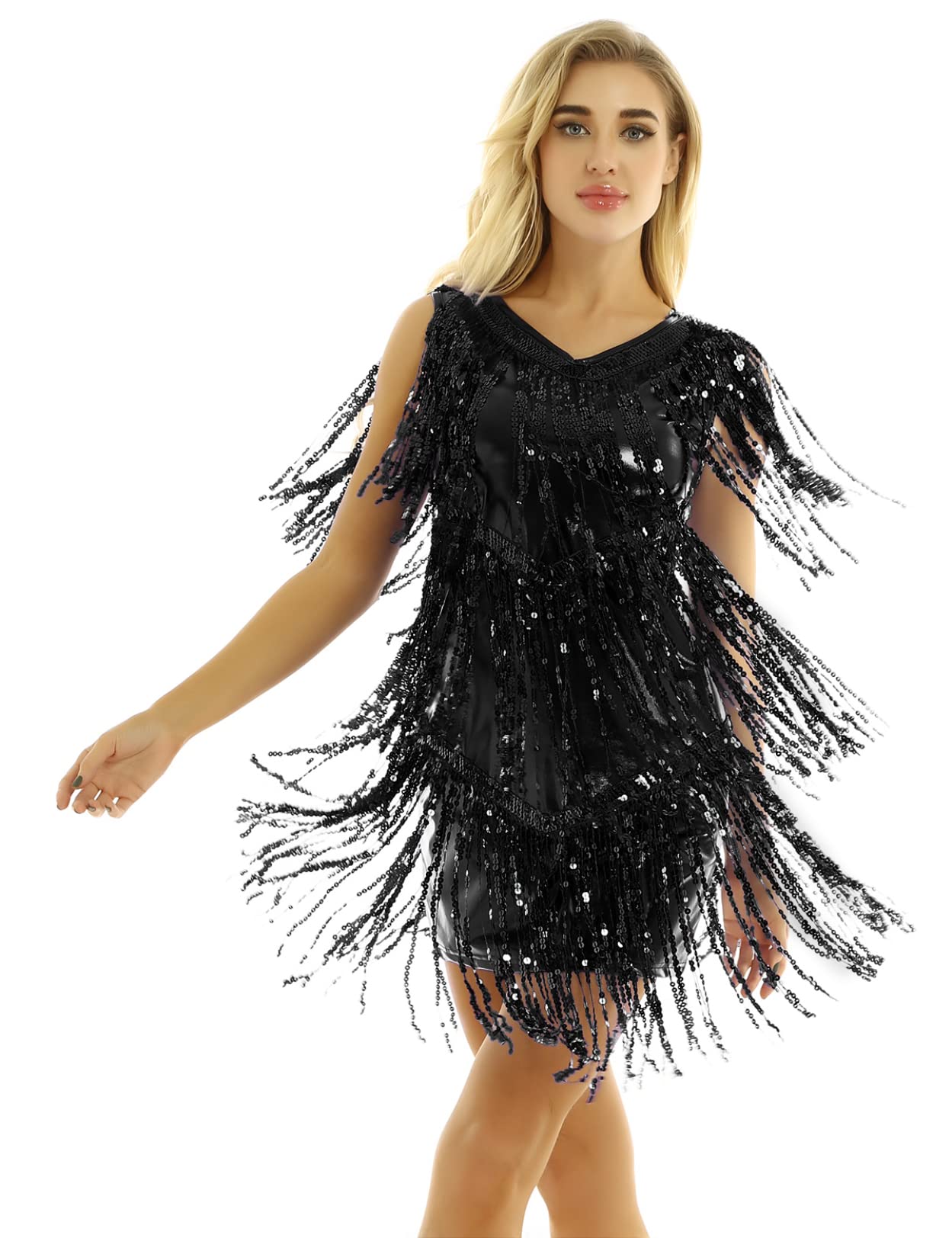 1920s Flapper Dress for Women - Sequin Fringe Tassel Mini Dress, Vintage Inspired Dancewear, Night Party Dress in Black, Size Medium | Perfect for Gatsby Themed Parties, Swing Dancing & Roaring 20s Costume Events