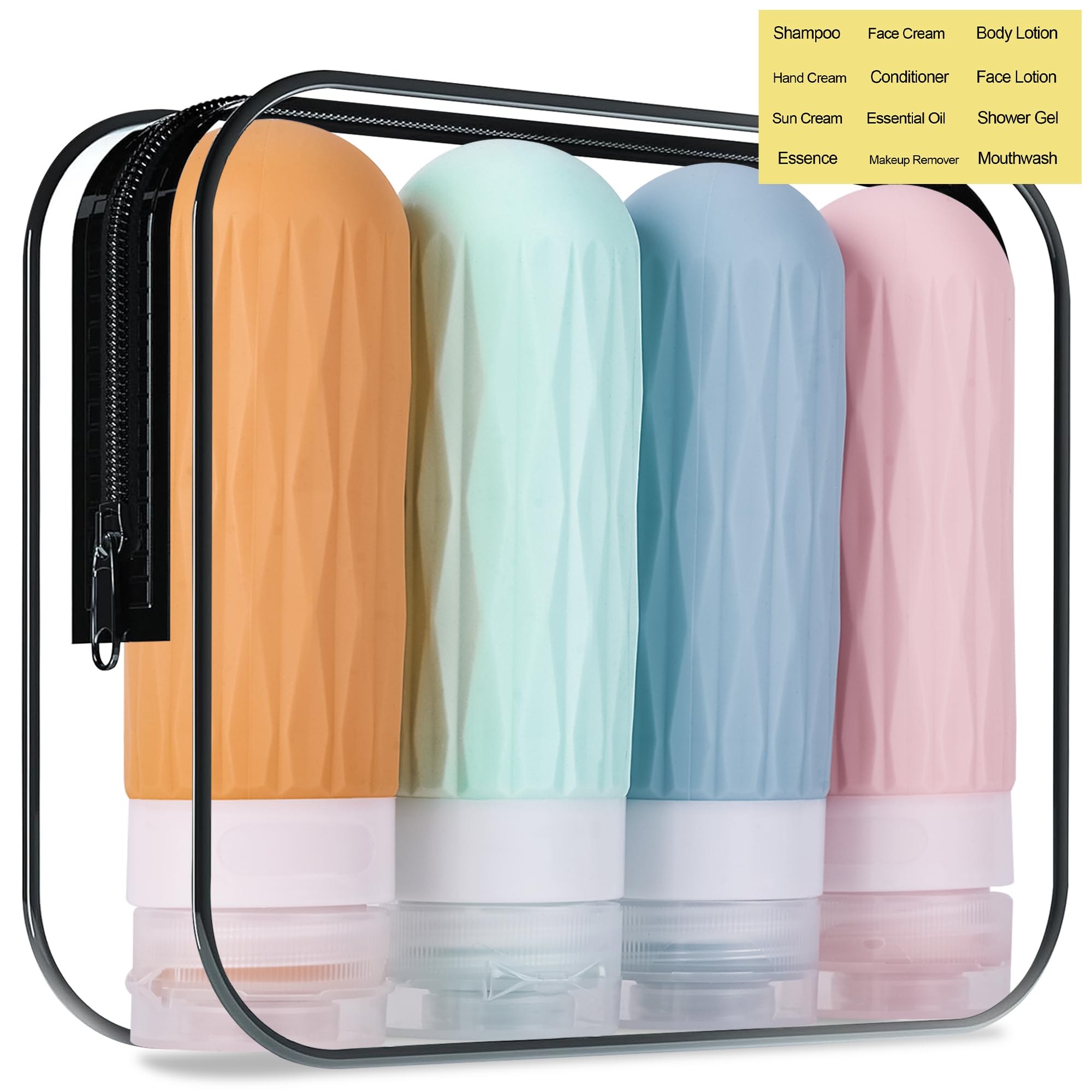 TSA Approved 3oz Travel Bottles for Toiletries - Leakproof & Refillable Silicone Containers for Shampoo, Conditioner & Cosmetics (Colorful Set) - Perfect for Air Travel, Gym & Vacation Essentials