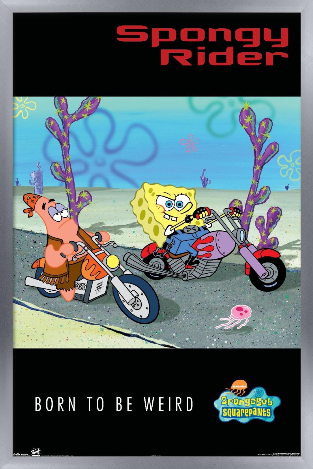 Trends International Nickelodeon SpongeBob SquarePants Biker Wall Poster - 14.725 x 22.375 Inches, Silver Framed Version - Perfect for Kids' Room Decor, Teen Bedroom, and Cartoon Lover Gifts