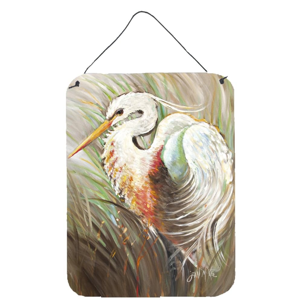 White Egret Wall Art - 12x16 Aluminum Metal Sign for Kitchen, Bathroom, Bar & Front Door Decor | Caroline's Treasures JMK1140DS1216 | Rustic Home & Garden Plaque | Perfect for Farmhouse, Coastal & Vintage Style Interiors
