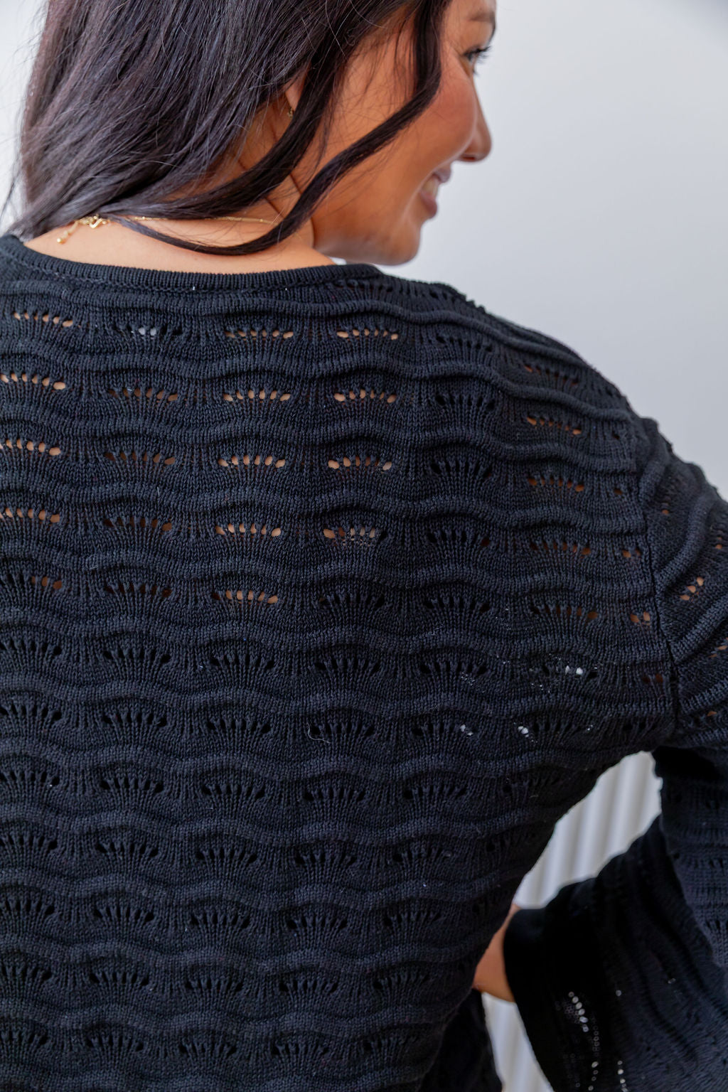 Black Waves Knit Sweater - Soft & Stylish Women's Pullover for Casual Wear & Layering
