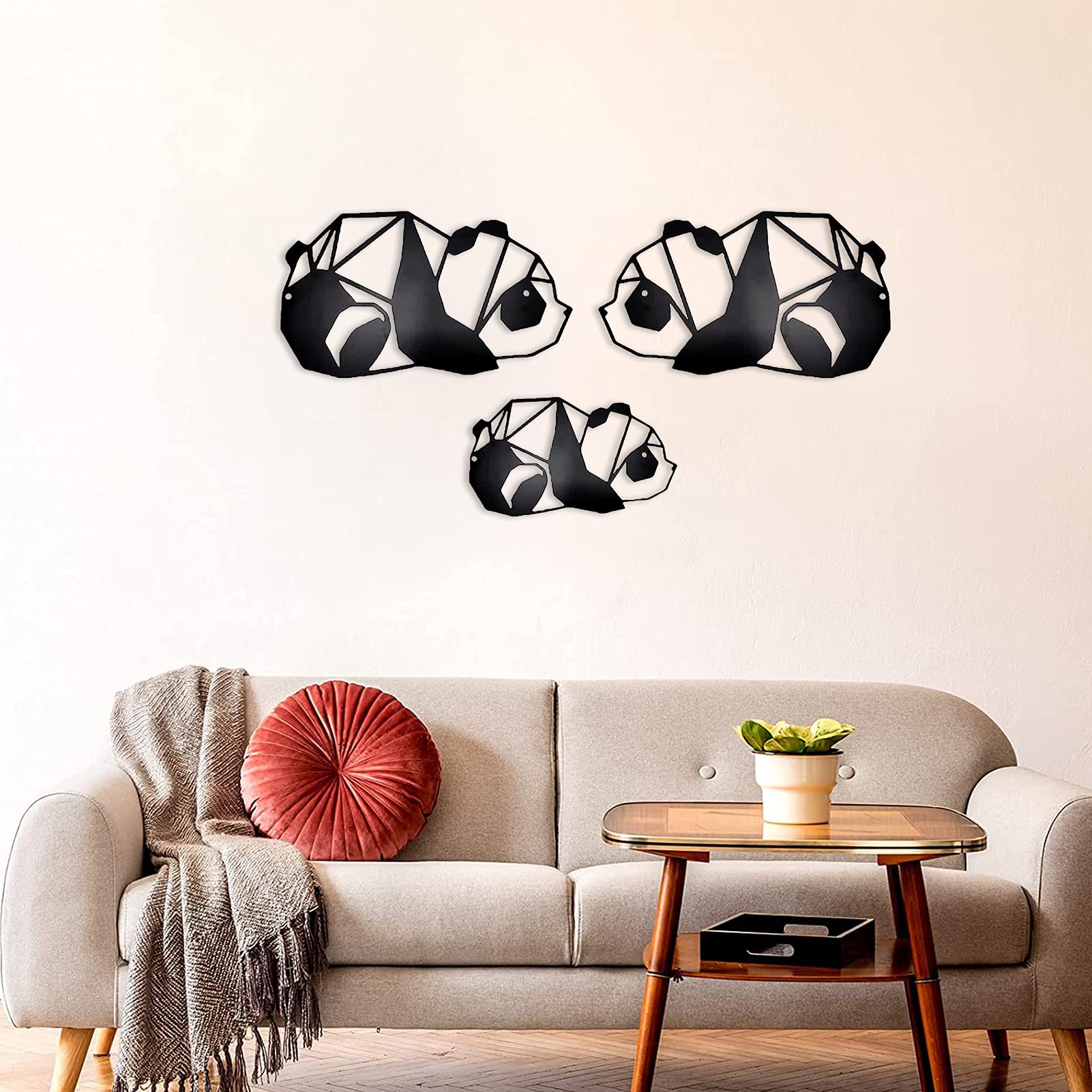 Premium Set of 3 Black Metal Panda Wall Art Decor - Indoor & Outdoor Wall Sculptures for Living Room, Bathroom, Bedroom, Kitchen, Farmhouse - Rustic Home Decor Gift Idea - Perfect for Housewarming, Birthday & Wedding Presents