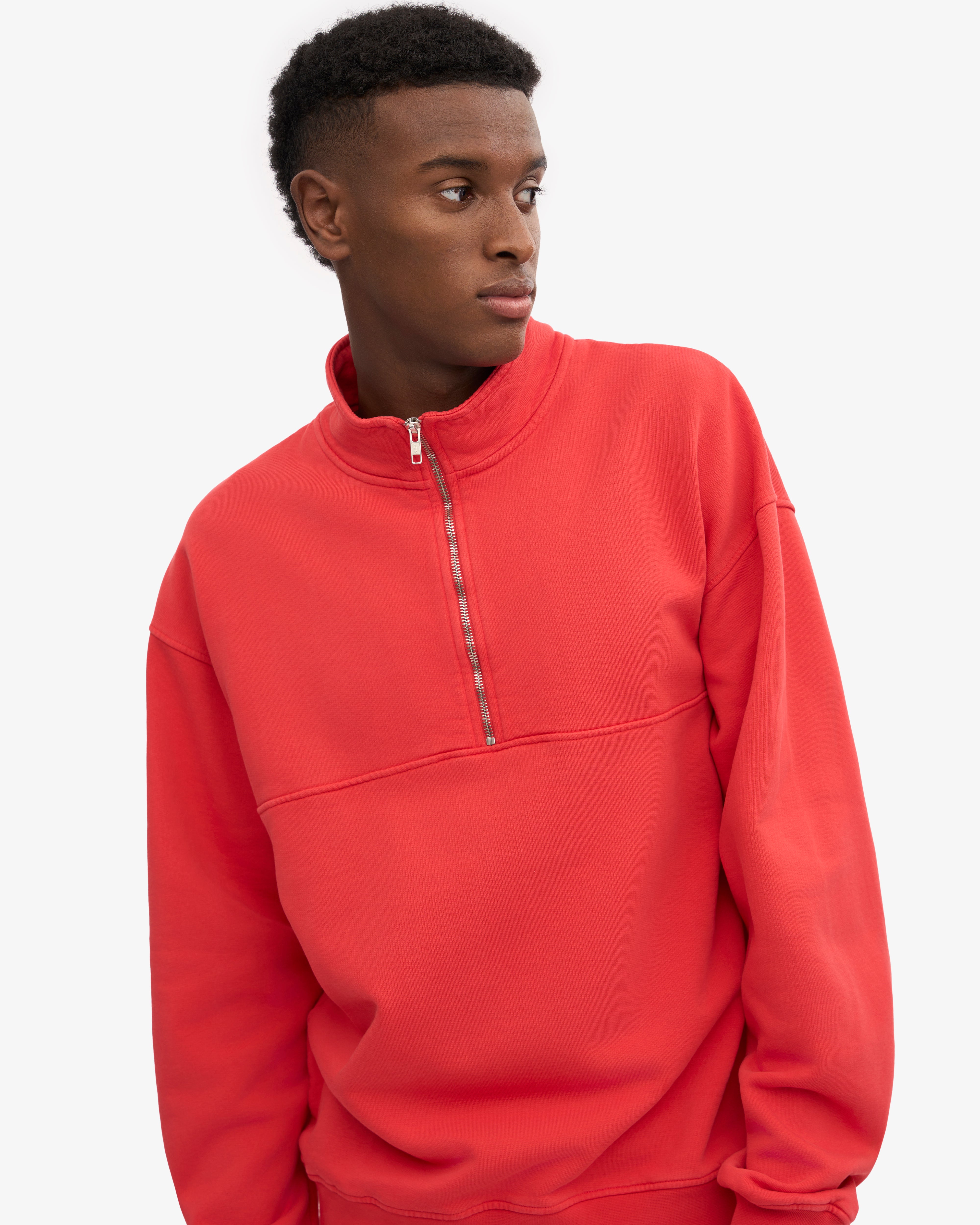 Organic Quarter Zip Sweatshirt for Men & Women - Soft Red Tangerine Pullover for Casual Wear & Outdoor Activities