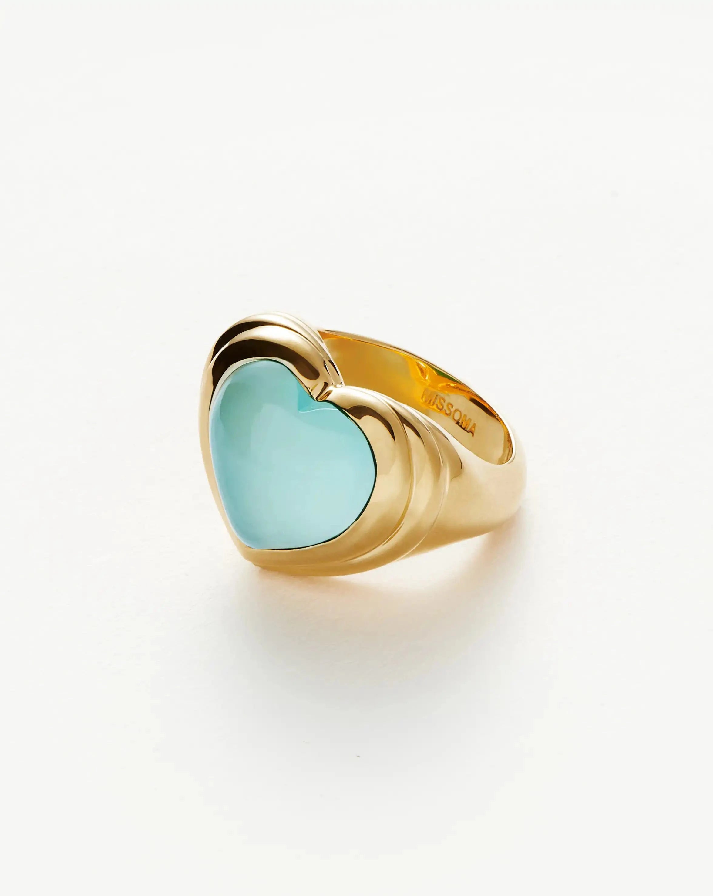 18k Gold Plated Aqua Chalcedony Jelly Heart Gemstone Ring for Women - Elegant Bohemian Jewelry Gift for Valentine's Day, Anniversary & Special Occasions
