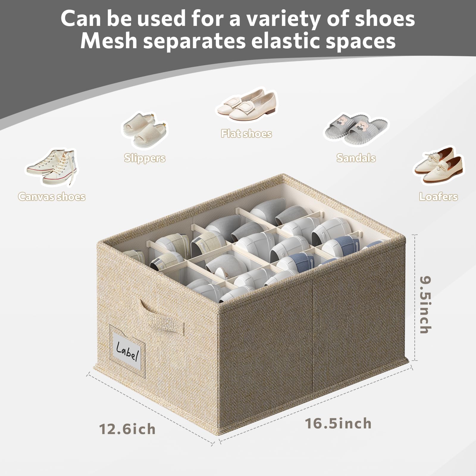 2 Pack Fabric Shoe Organizer for Closet - Holds up to 24 Pairs, Large Shoe Storage Bins with Bottom Support (16.5