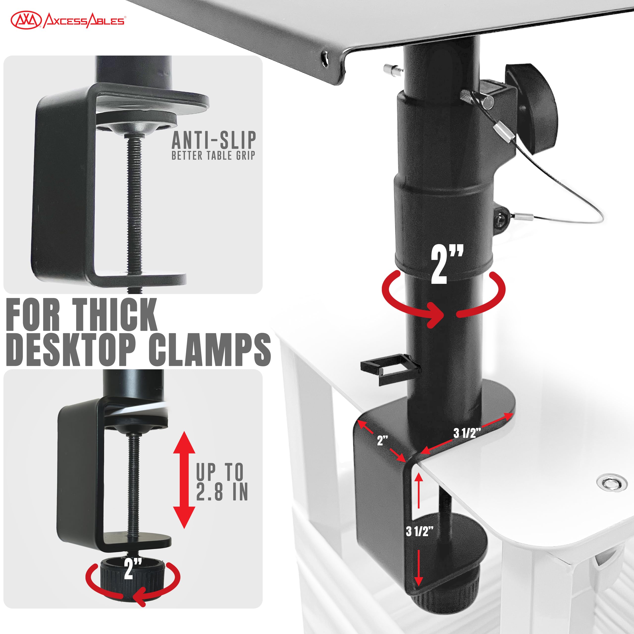 AxcessAbles Adjustable Clamp-On Studio Monitor Speaker Stands (Pair) - Height Adjustable Desk Mount for Studio Monitors & Bookshelf Speakers | Perfect for Home Studios, Gaming Setups & Office Workspaces