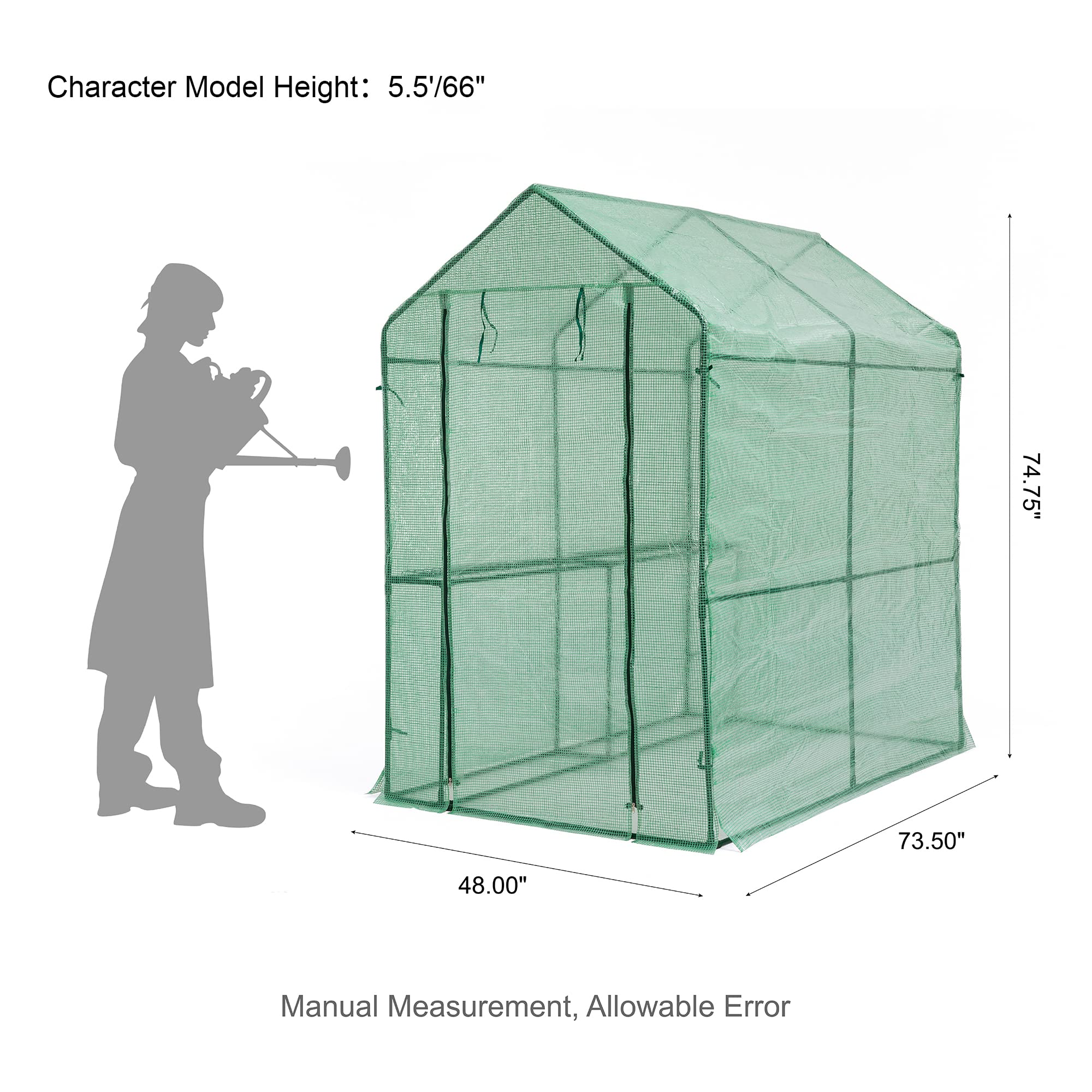 Glitzhome 2-Tier 4 Shelves Walk-in Plant Greenhouse with Green PE Cover - Indoor/Outdoor Gardening Solution for Herbs, Flowers & Vegetables | Perfect for Backyard, Patio & Urban Farming