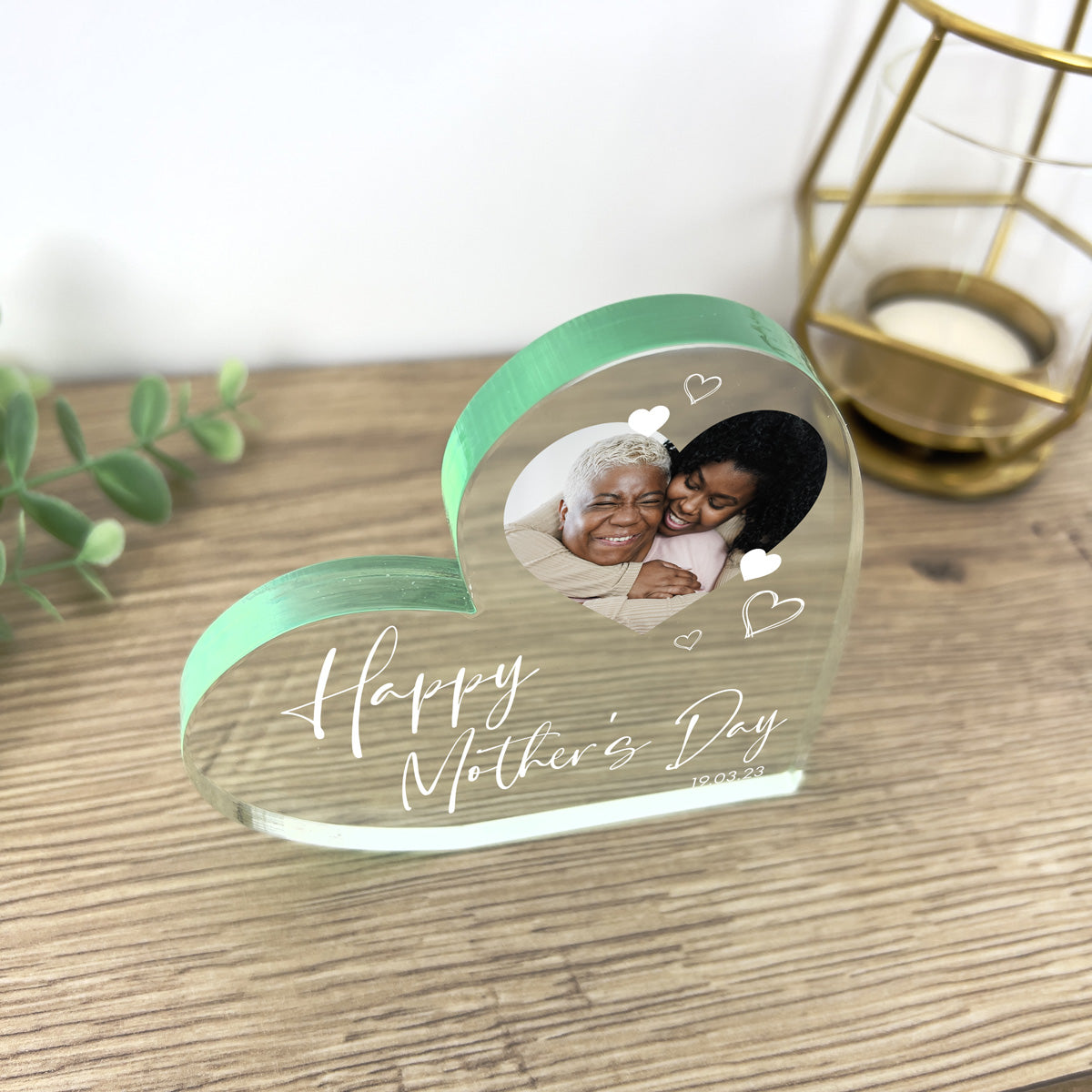 Personalized Happy Mother's Day Photo Acrylic Heart Keepsake - Customizable Freestanding Gift for Mom, Grandma, Wife - Perfect for Home Decor, Desk Display & Special Occasions
