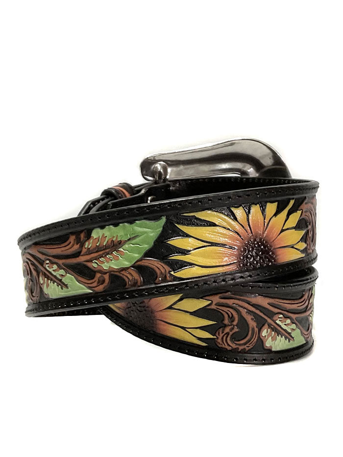 Nocona Women's Sunflower Tooled Leather Belt - Black Western Style Belt for Cowgirl Fashion & Everyday Wear