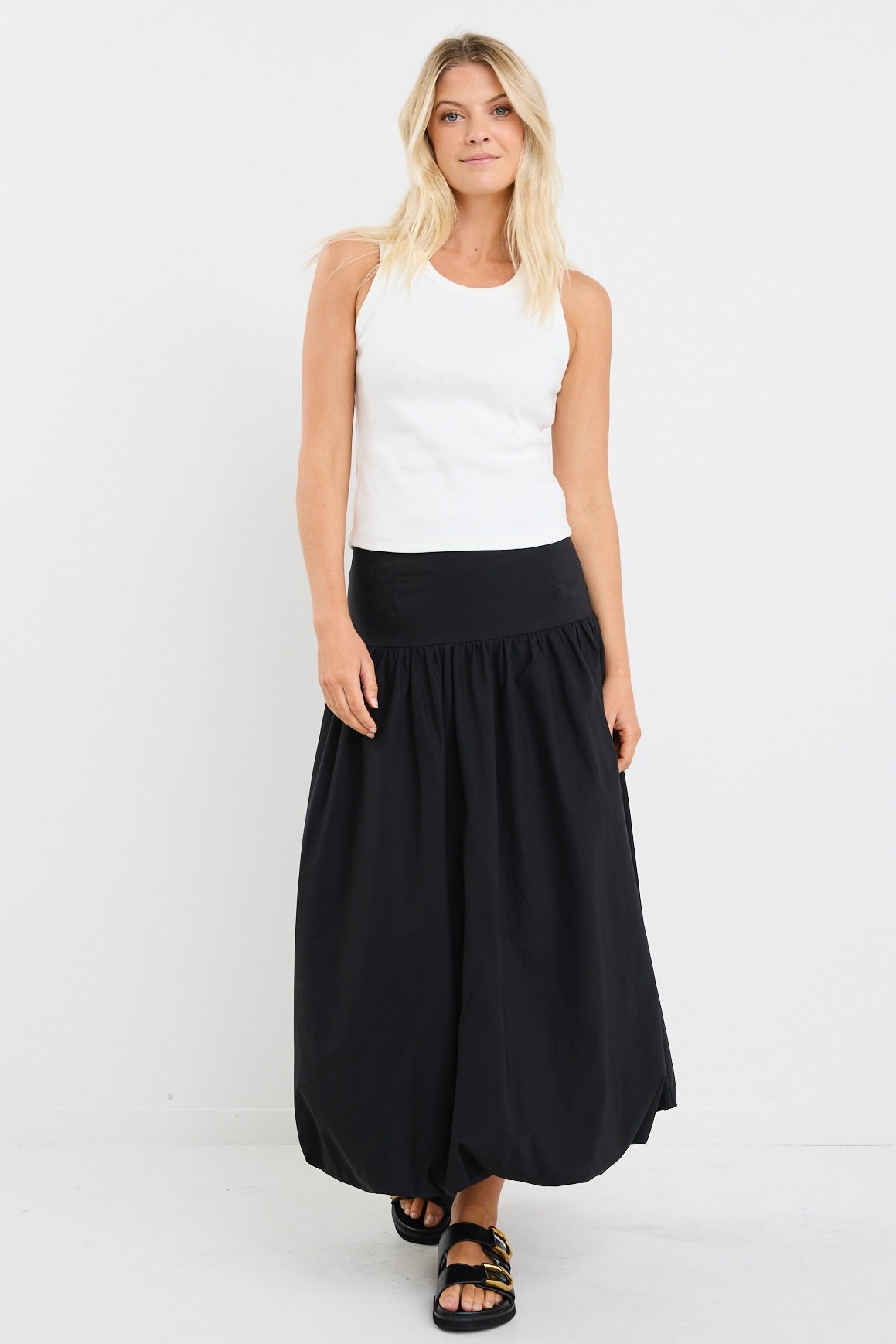 Intensity Black Bubble Midi Skirt for Women - Stylish High Waist Flared Skirt for Party, Date Night & Casual Wear