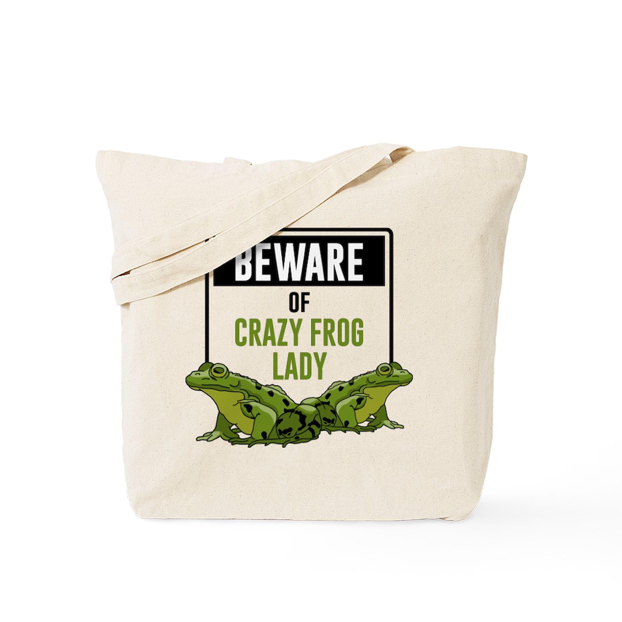 Beware Of Crazy Frog Lady Tote Bag - Natural Canvas Reusable Shopping Bag for Groceries, Beach & Daily Use | Eco-Friendly Cotton Tote