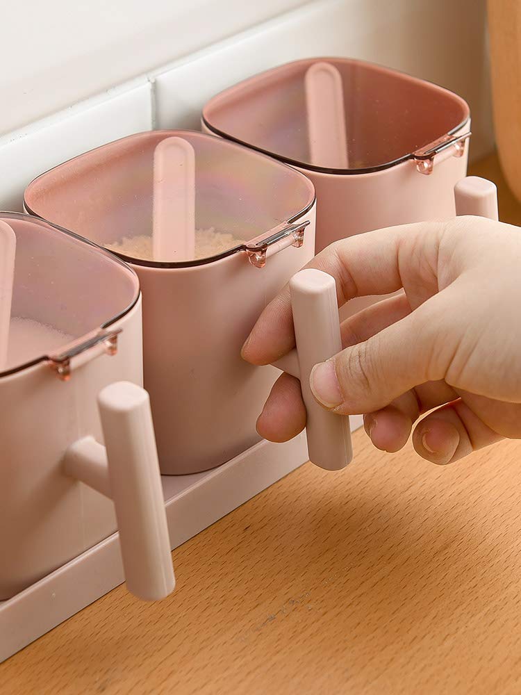 Premium 3-Piece Pink Spice Jar Set with Lids & Serving Spoon - Airtight Kitchen Seasoning Storage Containers for Herbs, Spices & Condiments | Perfect for Cooking, Baking & Pantry Organization