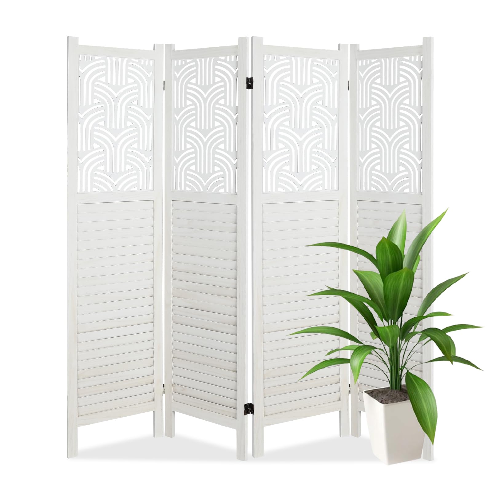 ECOMEX 4-Panel Freestanding Room Divider Screen - Foldable Privacy Partition for Home, Office & Bedroom - White | Perfect for Creating Private Spaces & Room Separation