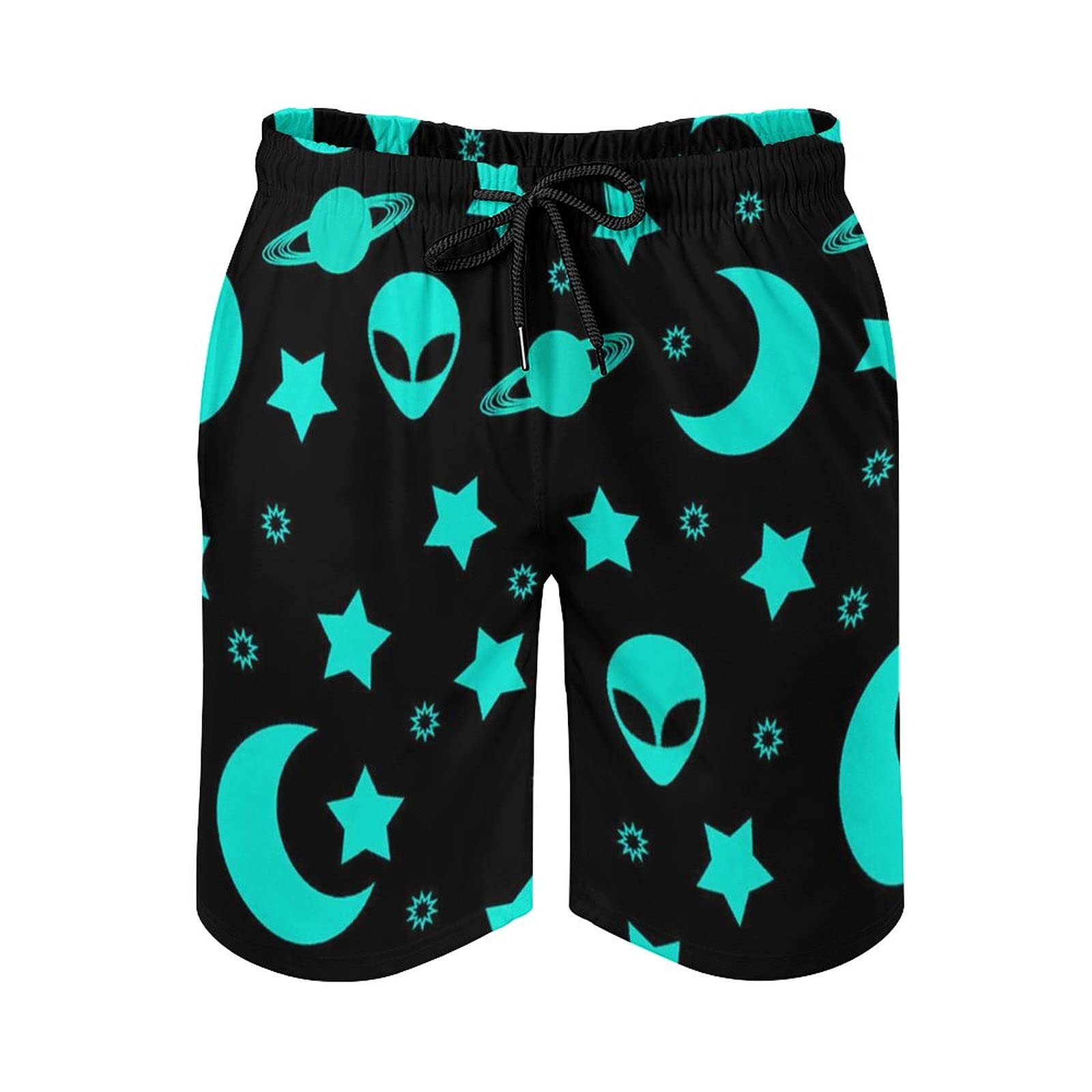 Alien Moon Print Men's Swim Trunks - Quick Dry Beach Shorts with Mesh Lining | Bathing Suits for Swimming, Surfing & Summer Vacations