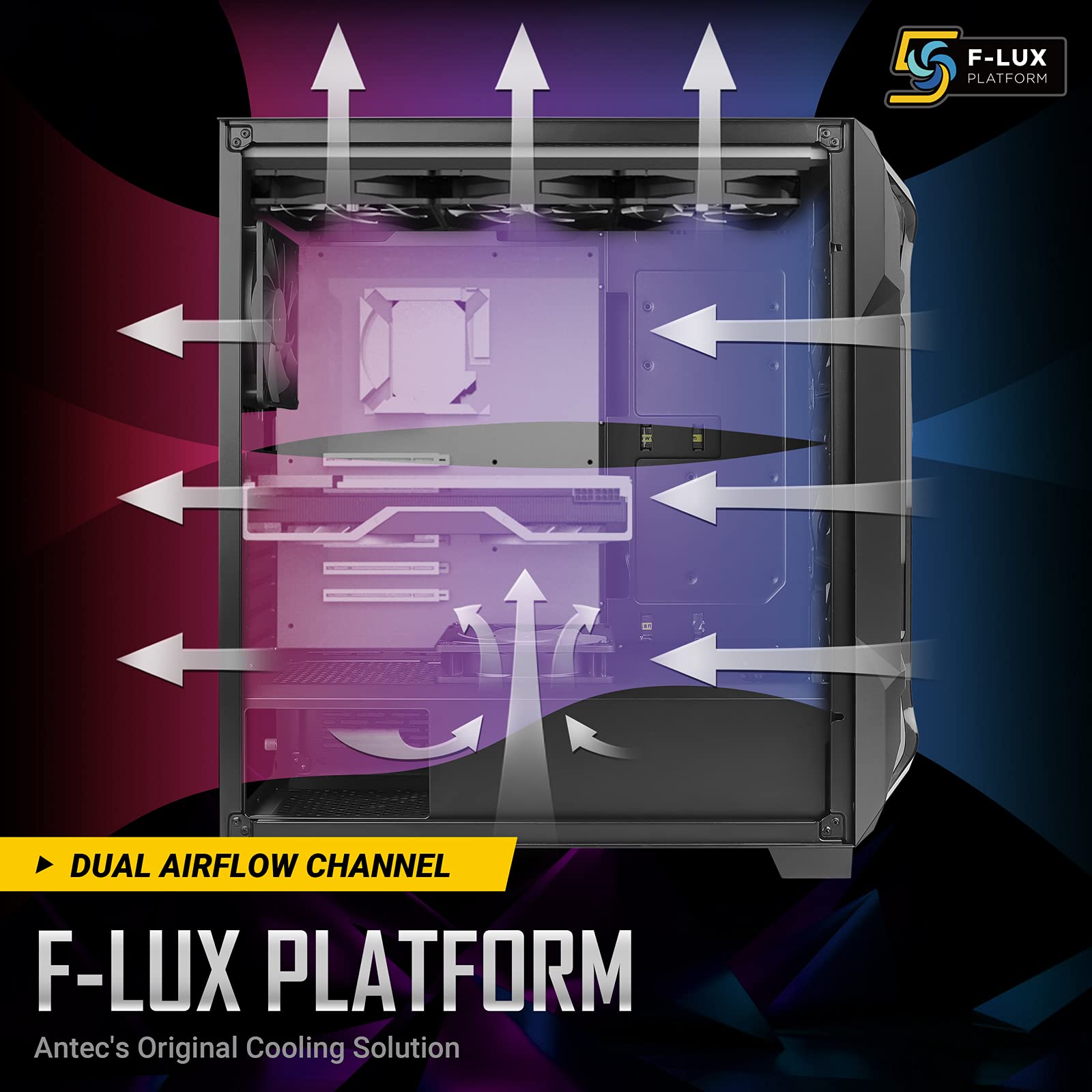 Antec Dark League DF600 Flux Mid-Tower ATX Gaming PC Case - 5 x 120mm ARGB Fans, PWM Controller, Tempered Glass Side Panel, USB 3.0 Ports - High Airflow Design for Gaming Rigs & Workstations - Perfect for Esports, Streaming & Content Creation
