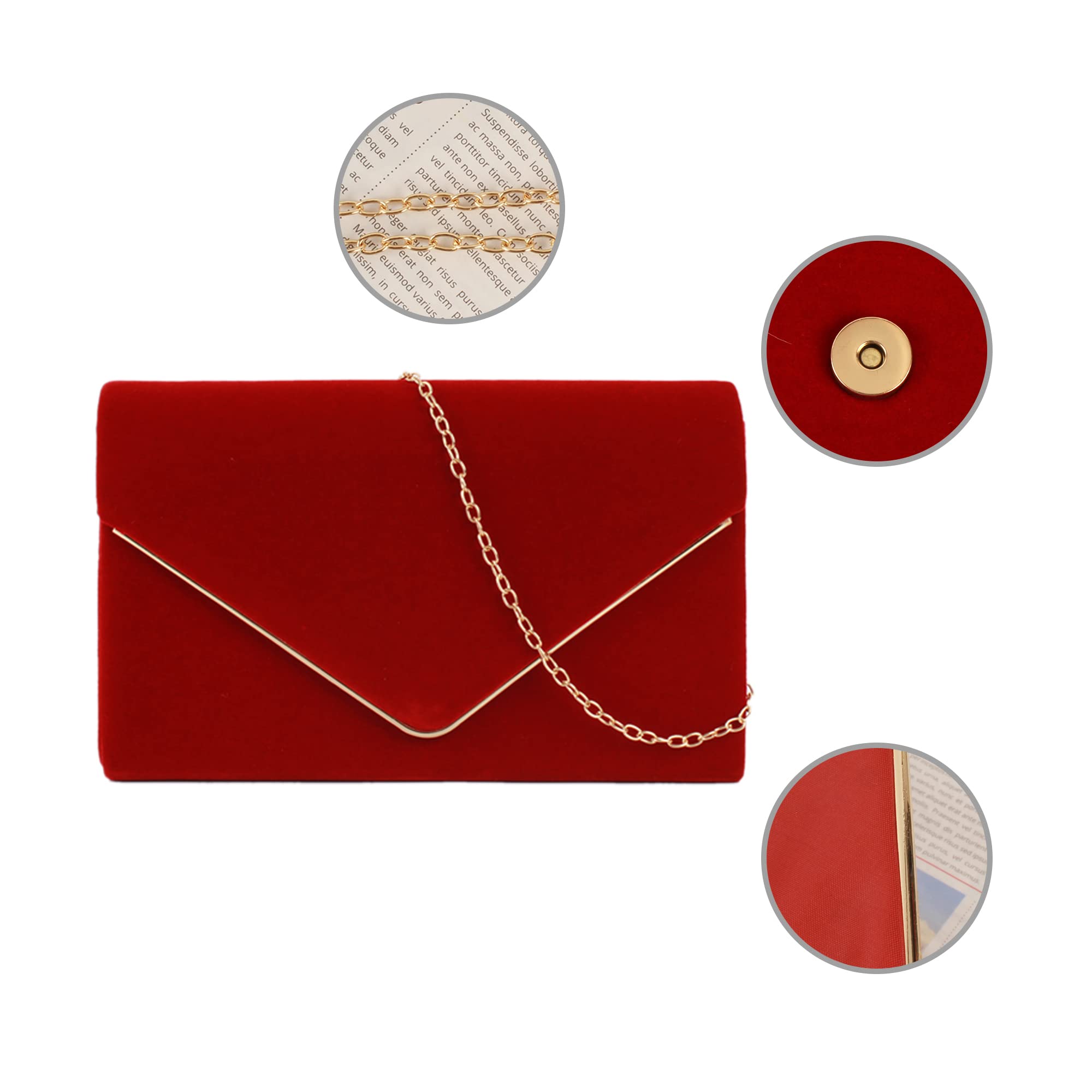 Aisi Women's Velvet Handbag - Elegant Envelope Evening Clutch with Chain Strap, Crossbody Purse for Party, Wedding & Bridal Events | Perfect for Night Out, Date Night & Special Occasions