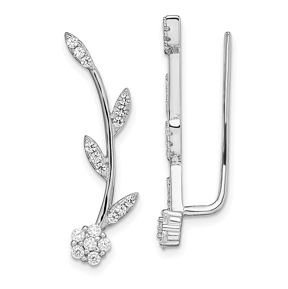 925 Sterling Silver Cubic Zirconia Flower Stem Earrings for Women - Elegant Climbing Vine Dangle Earrings, Perfect Gardening Jewelry & Thoughtful Gift for Her - Ideal for Weddings, Parties and Everyday Wear