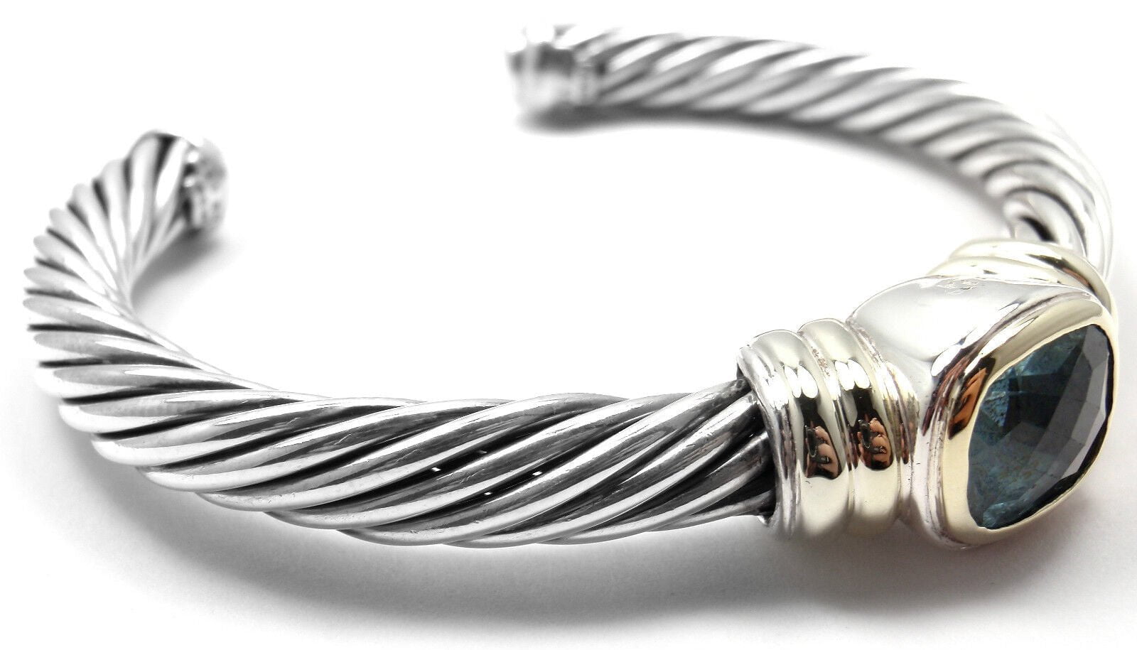 Authentic David Yurman Noblesse 14k Yellow Gold & Sterling Silver Blue Topaz Bangle Bracelet - Elegant Jewelry for Women, Perfect for Weddings, Parties & Special Occasions