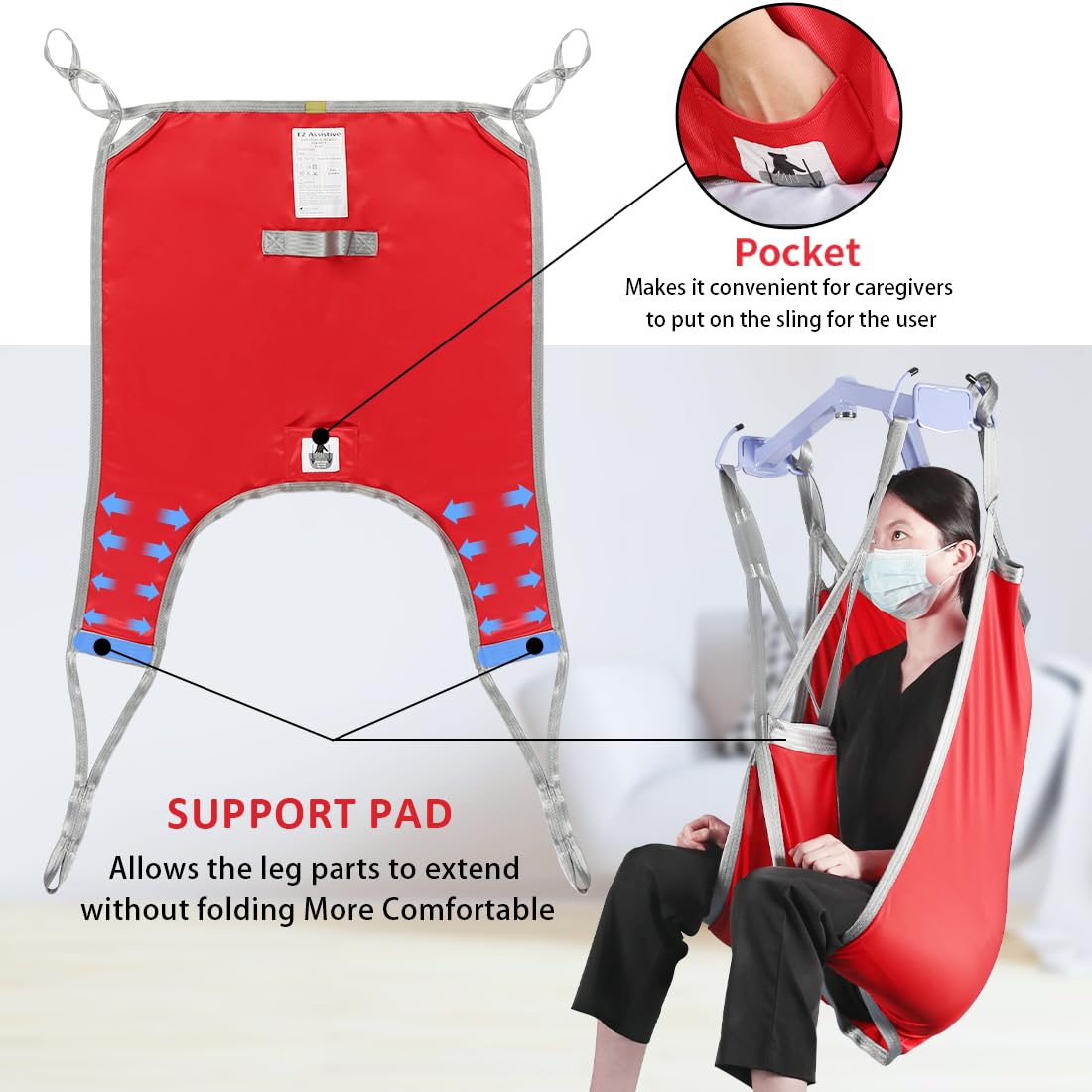 **Heavy-Duty Patient Lift Sling with Divided Leg & Lower Back Support - 500lb Weight Capacity for Safe Transfer & Positioning - Medium Size (1-Pack) - Ideal for Home Care & Medical Facilities**