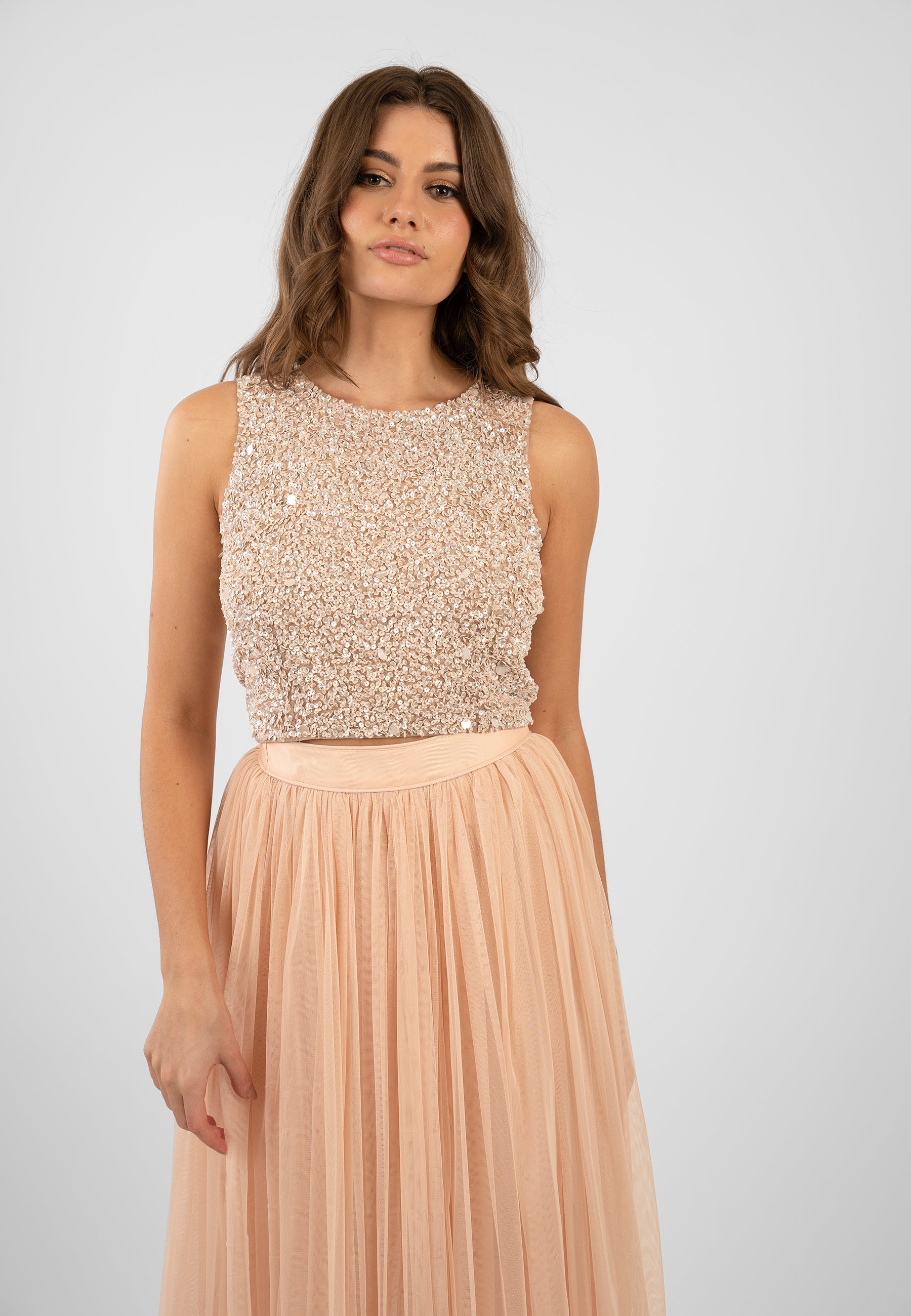 Picasso Nude Embellished Sequin Top for Women - Glamorous Party Blouse with Sparkling Sequins | Perfect for Night Out, Club Wear & Special Occasions