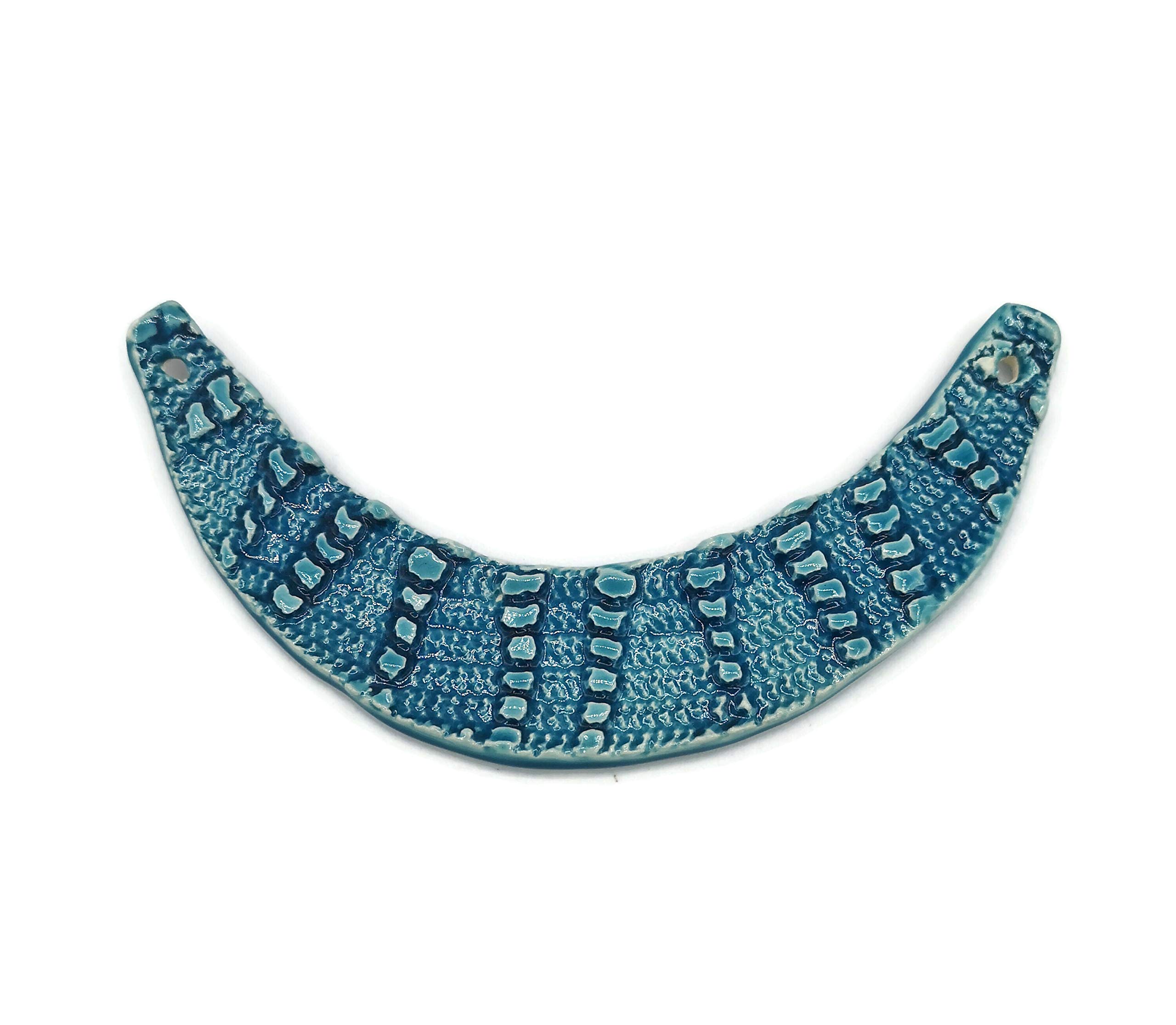 Handmade Blue Ceramic Bib Necklace for Women - Large Statement Pendant for Jewelry Making & DIY Crafts | Perfect for Parties, Weddings & Boho Fashion Accessories