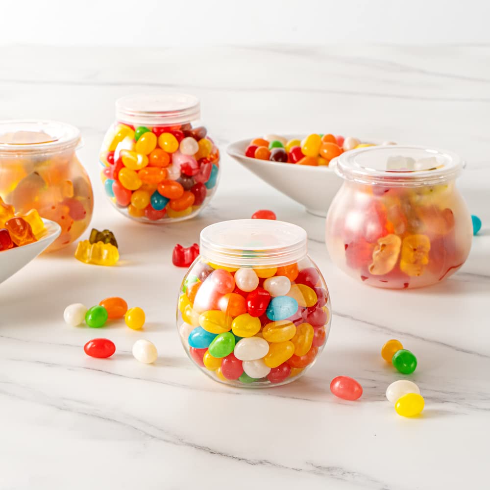 100-Pack 3oz Disposable Plastic Candy Jars with Snap-On Lids - Clear Bulbous Design for Yogurt, Parfait, Snacks, Spices & Desserts | Perfect for Party Favors, Wedding Decor, Candy Buffets & Small Food Storage