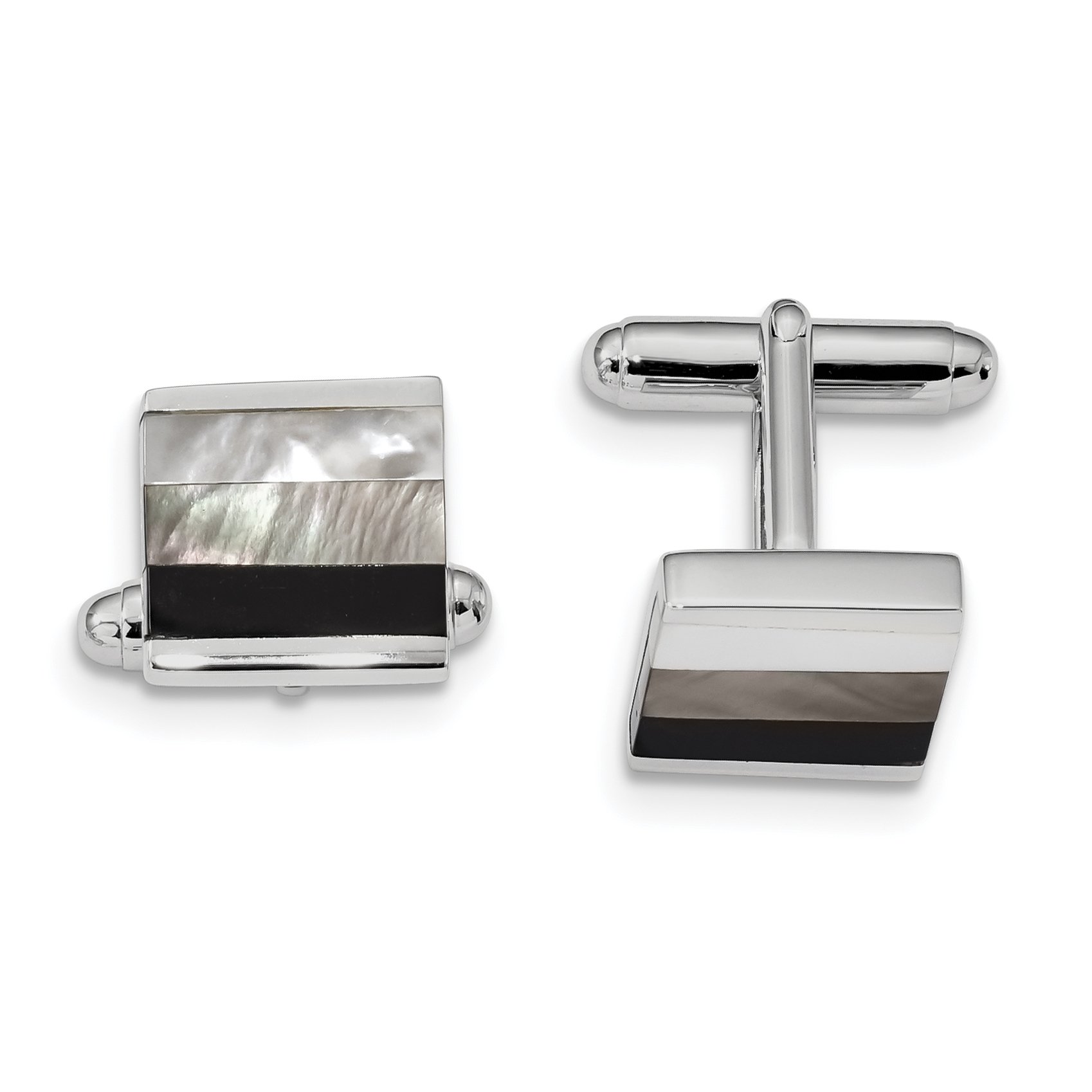 Sterling Silver Rhodium-Plated Onyx and Mother of Pearl Cufflinks for Men - Elegant Wedding, Prom & Formal Event Accessories