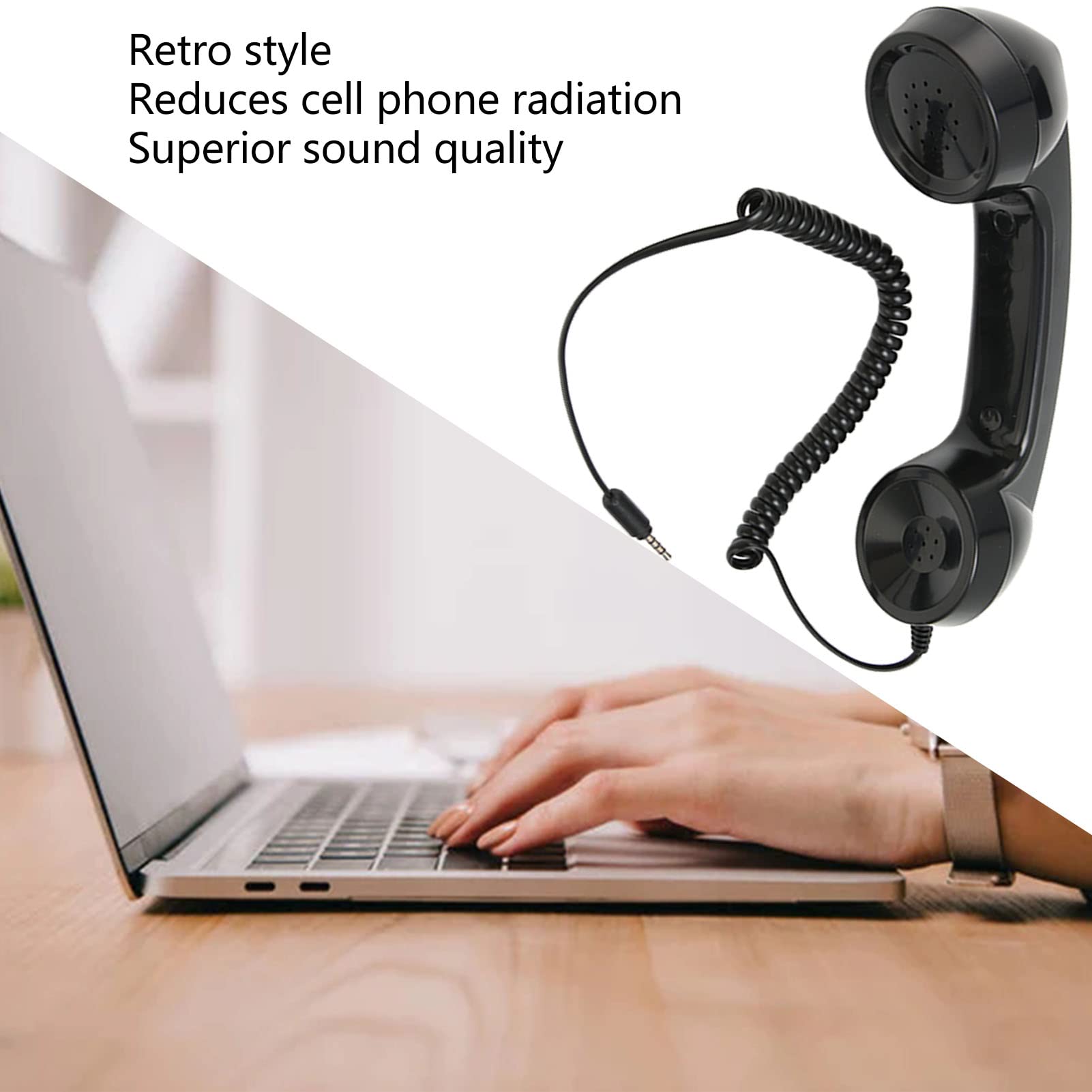 Retro Phone Handset for Smartphones & Computers - Black | Home & Office Use