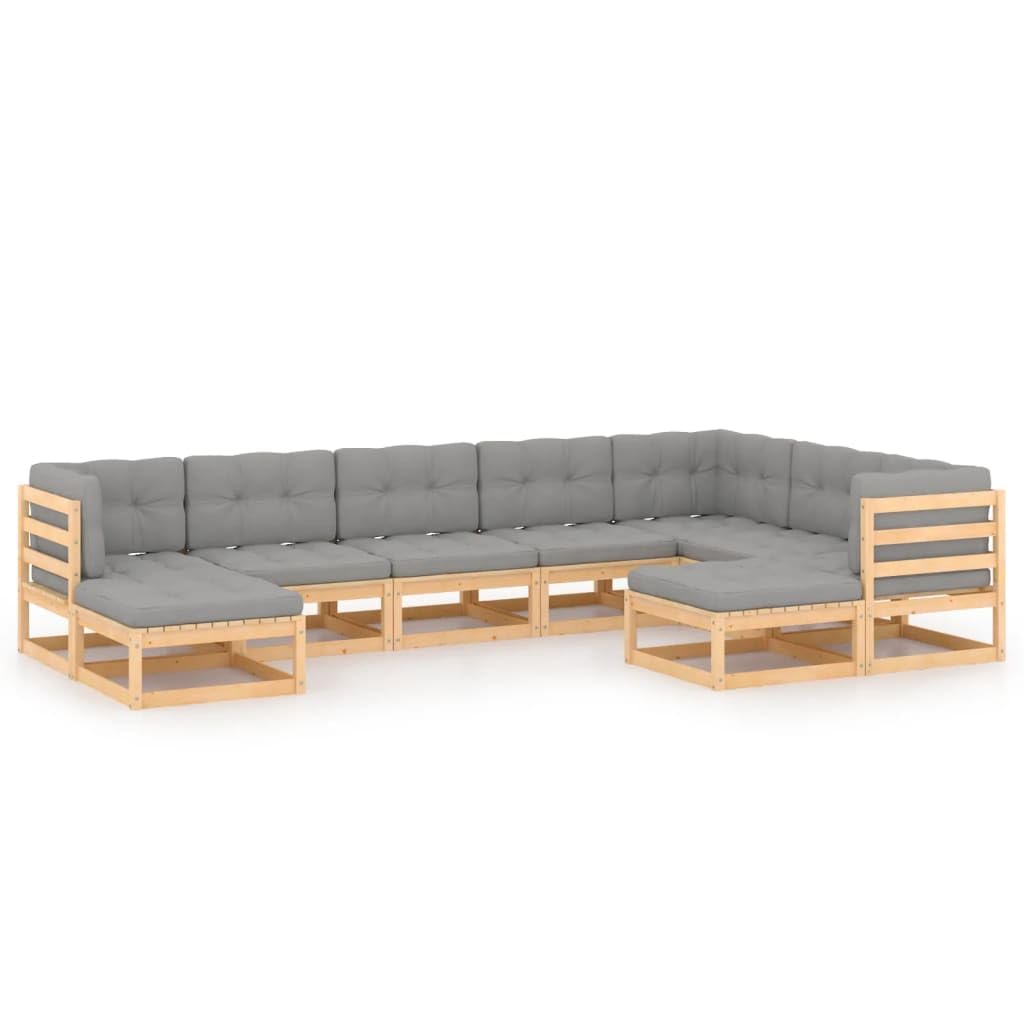 vidaXL 9-Piece Solid Pinewood Patio Lounge Set with Gray Cushions - Durable Outdoor Furniture for Garden, Poolside & Backyard - Perfect for Relaxing, Napping & Social Gatherings
