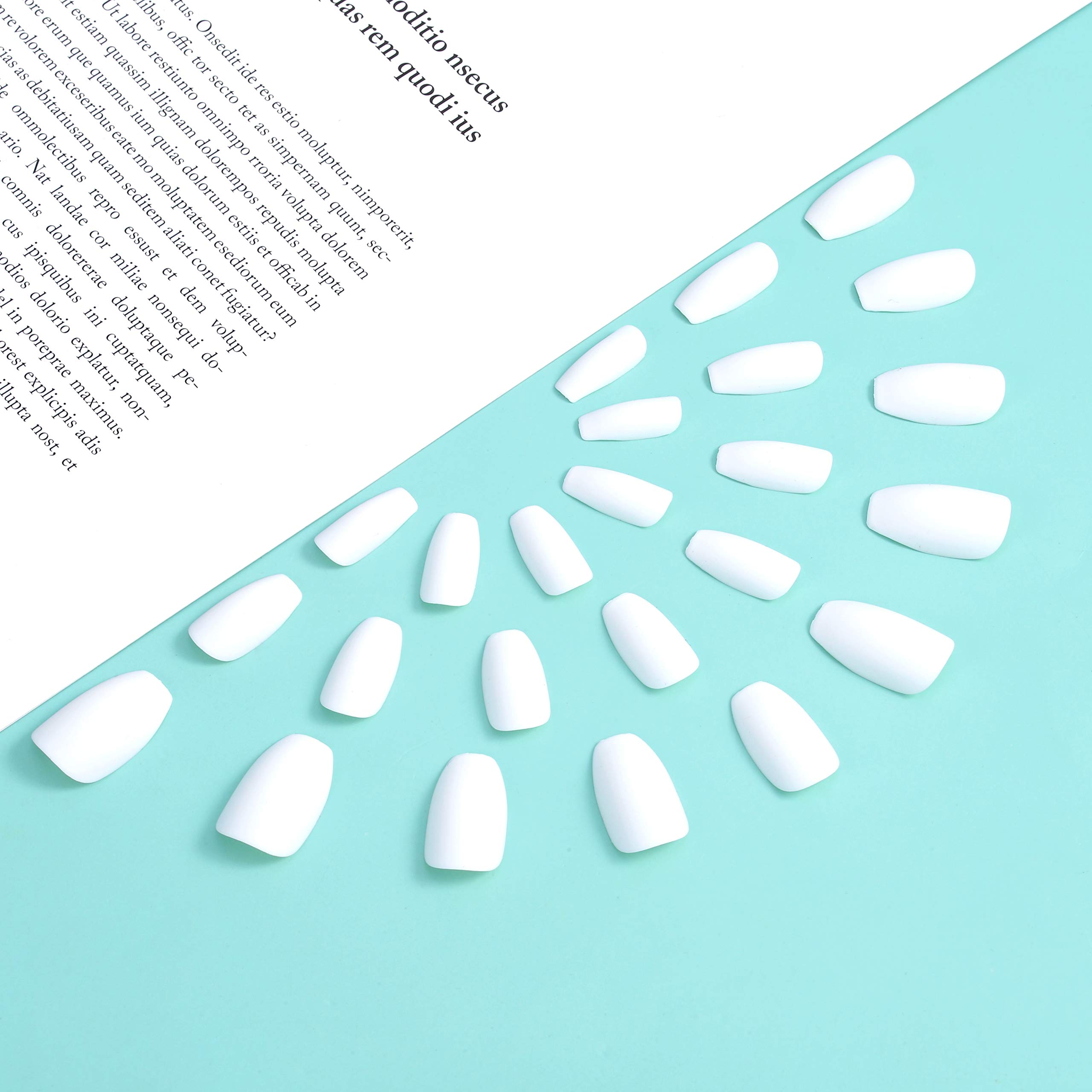 Brishow Matte Coffin False Nails - 24Pcs Ballerina Acrylic Stick on Nails, Full Cover Artificial Nail Tips for Women & Girls (White) | Perfect for Parties, Weddings & Everyday Glam