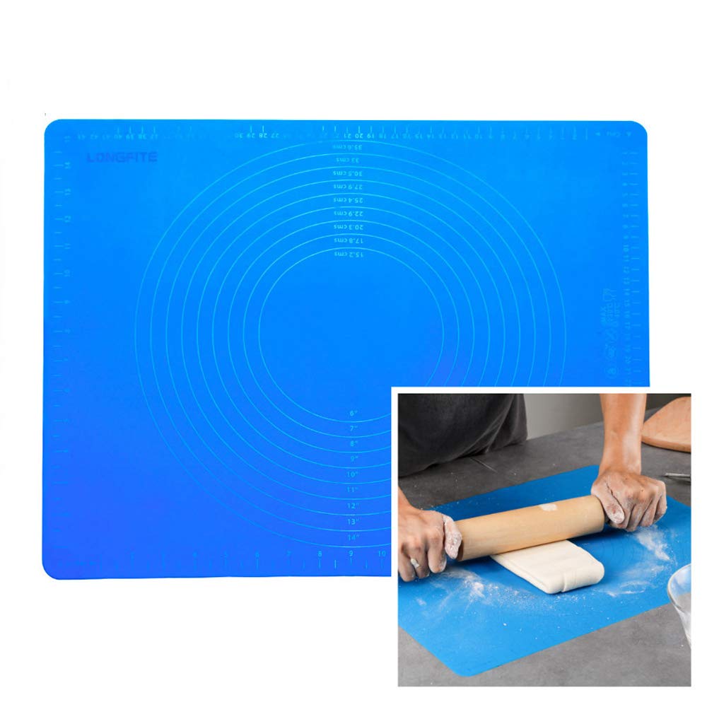 Extra Large Reusable Silicone Non-Stick Baking Mat with Measurements - Dough Rolling Pastry Mat for Countertop Protection, Fondant, Pie Crust & Cutting - Perfect for Baking Cookies, Bread & Pastries (XL Blue)