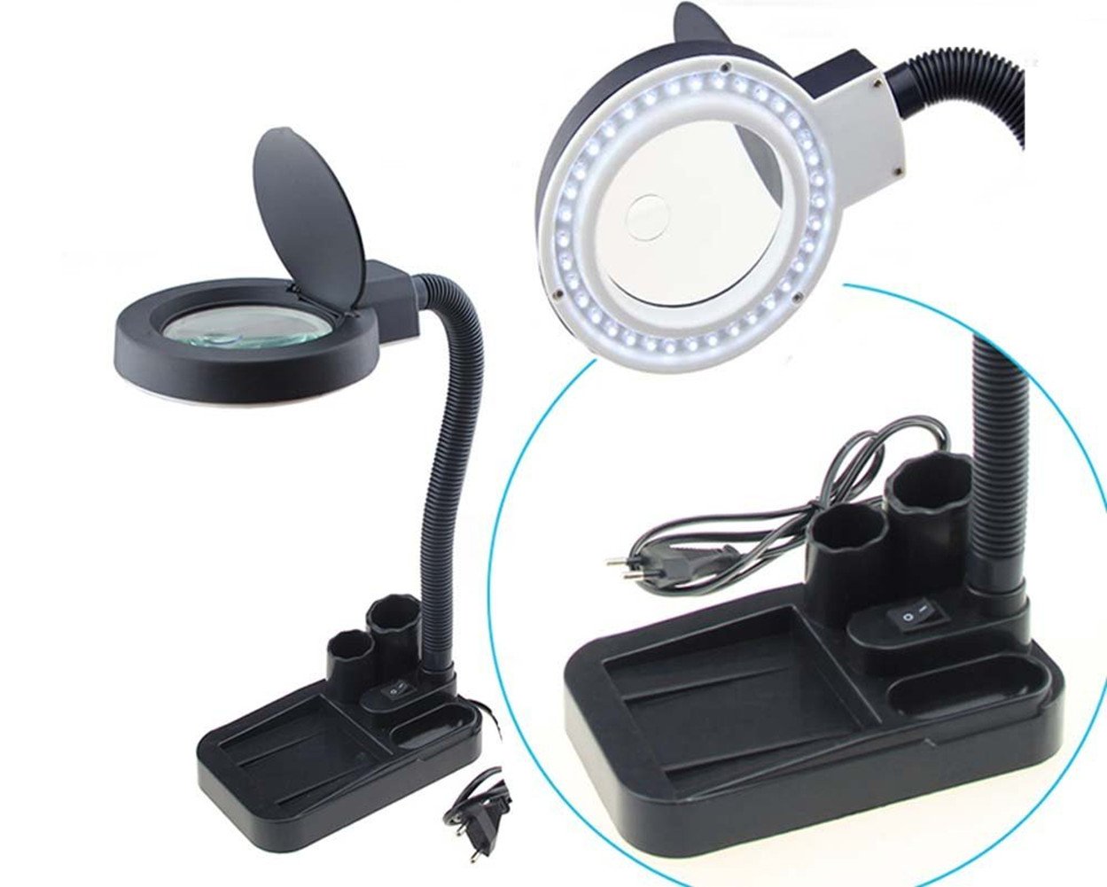 LED Magnifying Lamp with Light - 5X Magnification, Adjustable Arm for Reading, Crafting, Jewelry Making & Repair - Perfect for Hobbyists, Seniors & Detailed Work
